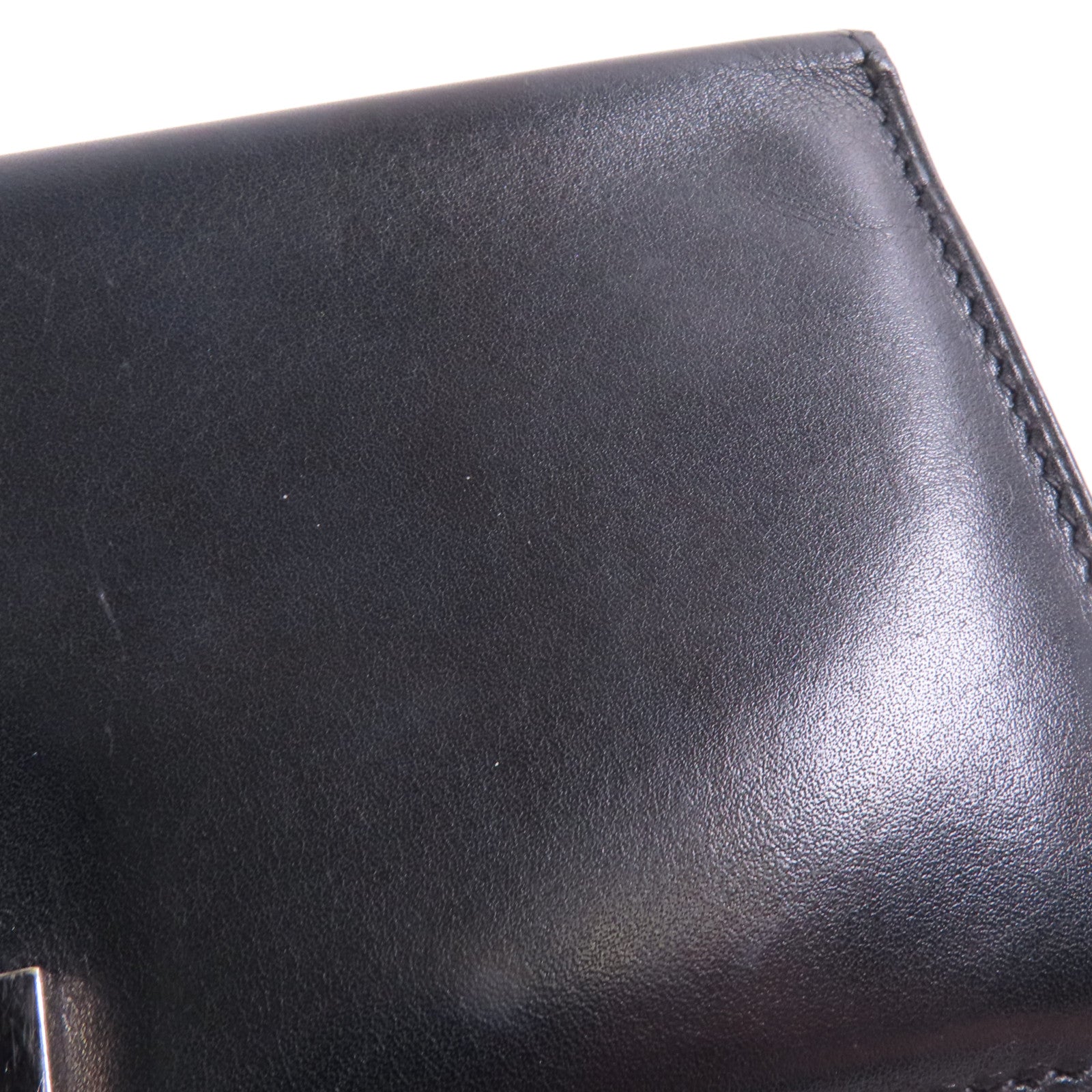HERMES Box Calf皮革Bearn Bi Fold銀扣長錢包Noir