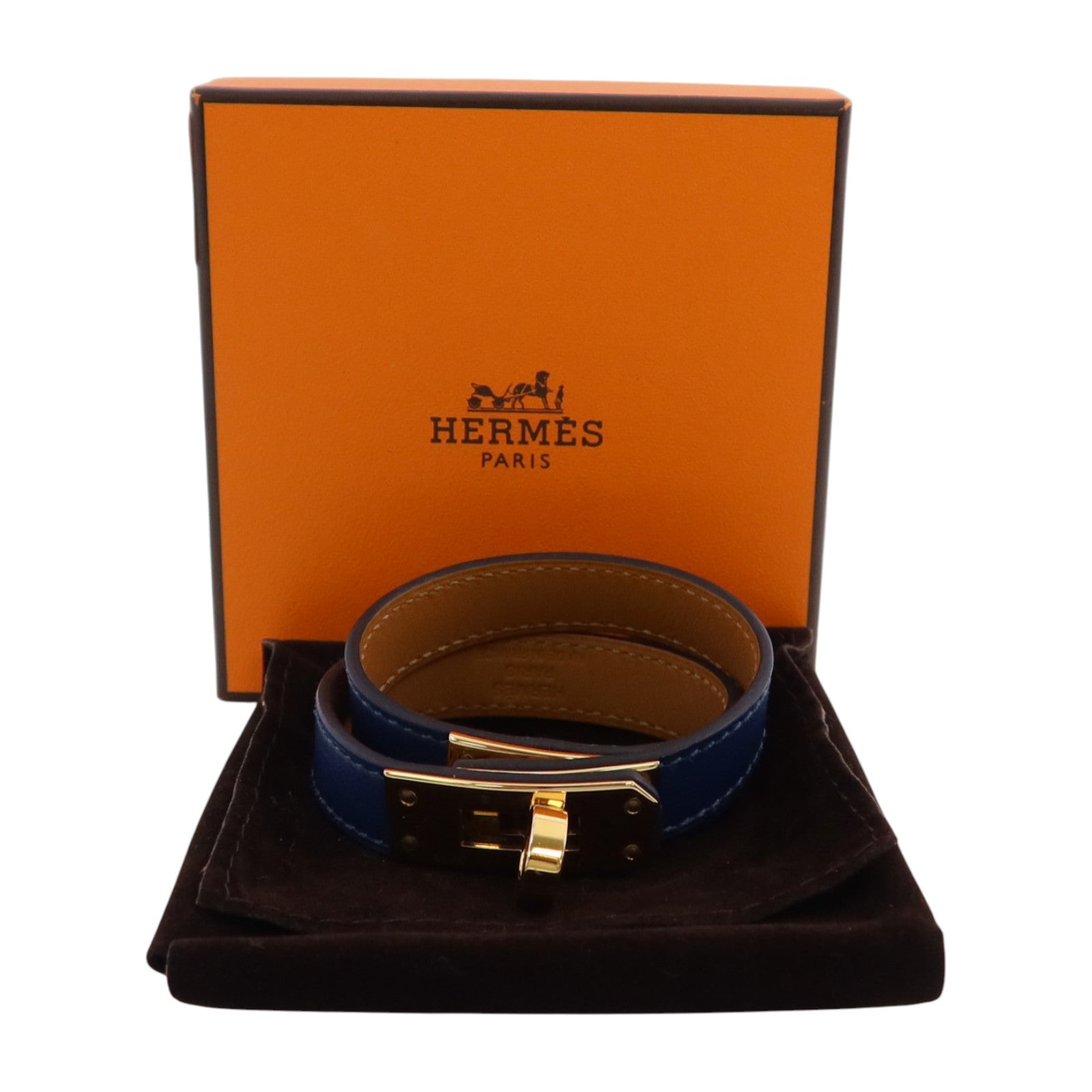 HERMES 【激減優惠】Swift皮革/金屬Kelly Double Bracelet T1金扣手鏈
