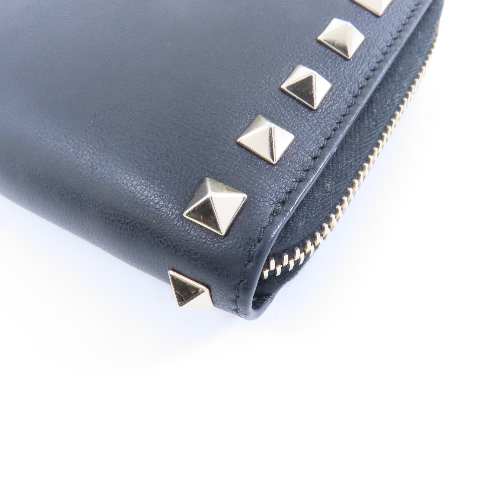 Valentino 【激減優惠】牛皮皮革Zipper Wallet金扣錢包黑色