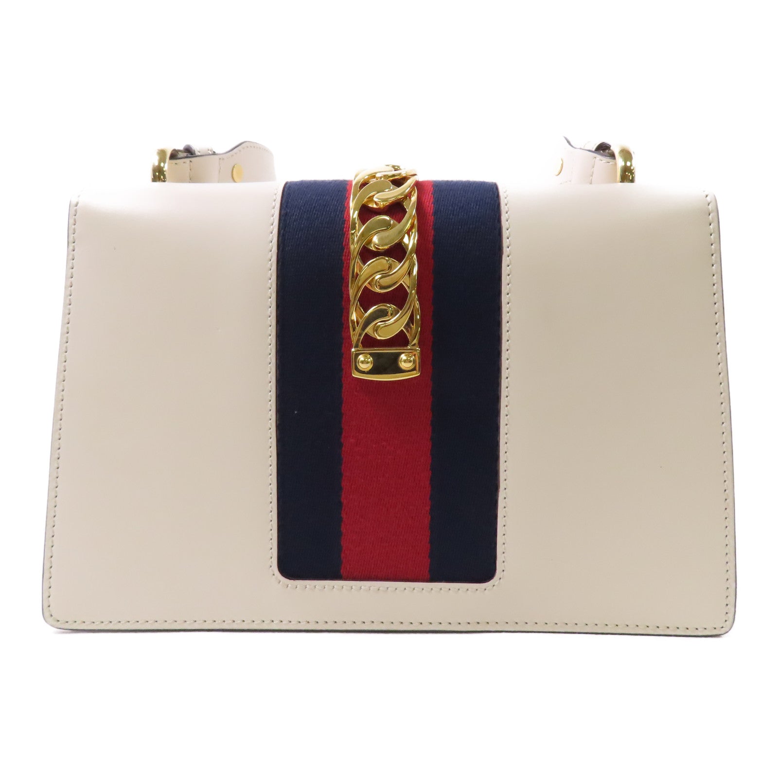 GUCCI GG GHW Sylvia Shoulder Bag Calfskin Leather White