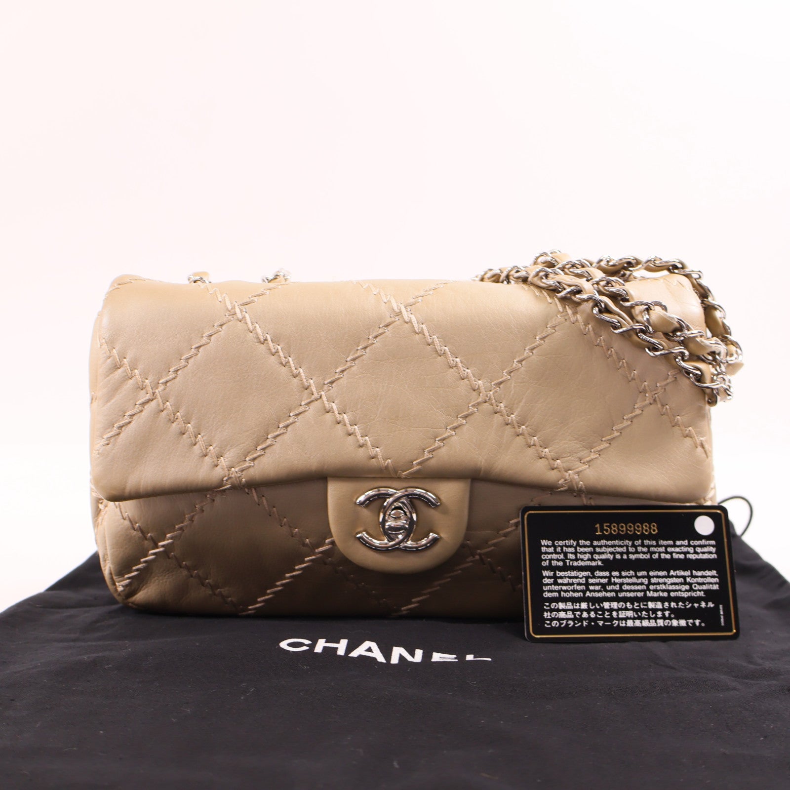 CHANEL 羊皮皮革Chain Shoulder銀扣鏈帶肩背袋