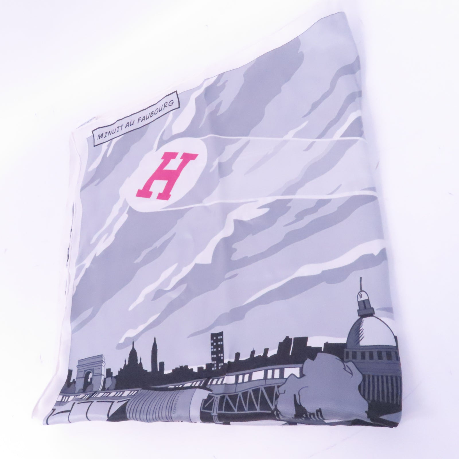 HERMES 絲質Scarf圍巾灰色