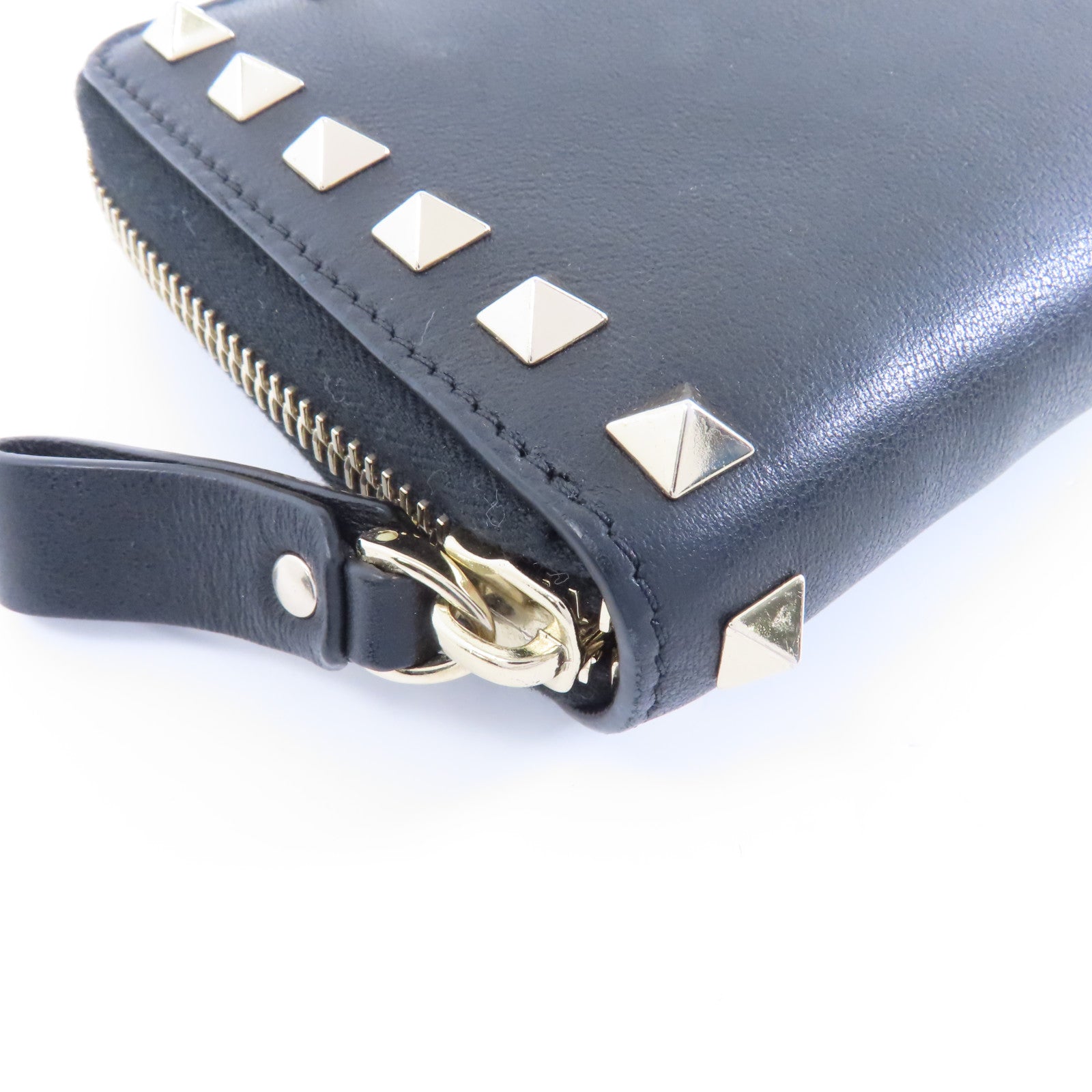 Valentino 【激減優惠】牛皮皮革Zipper Wallet金扣錢包黑色