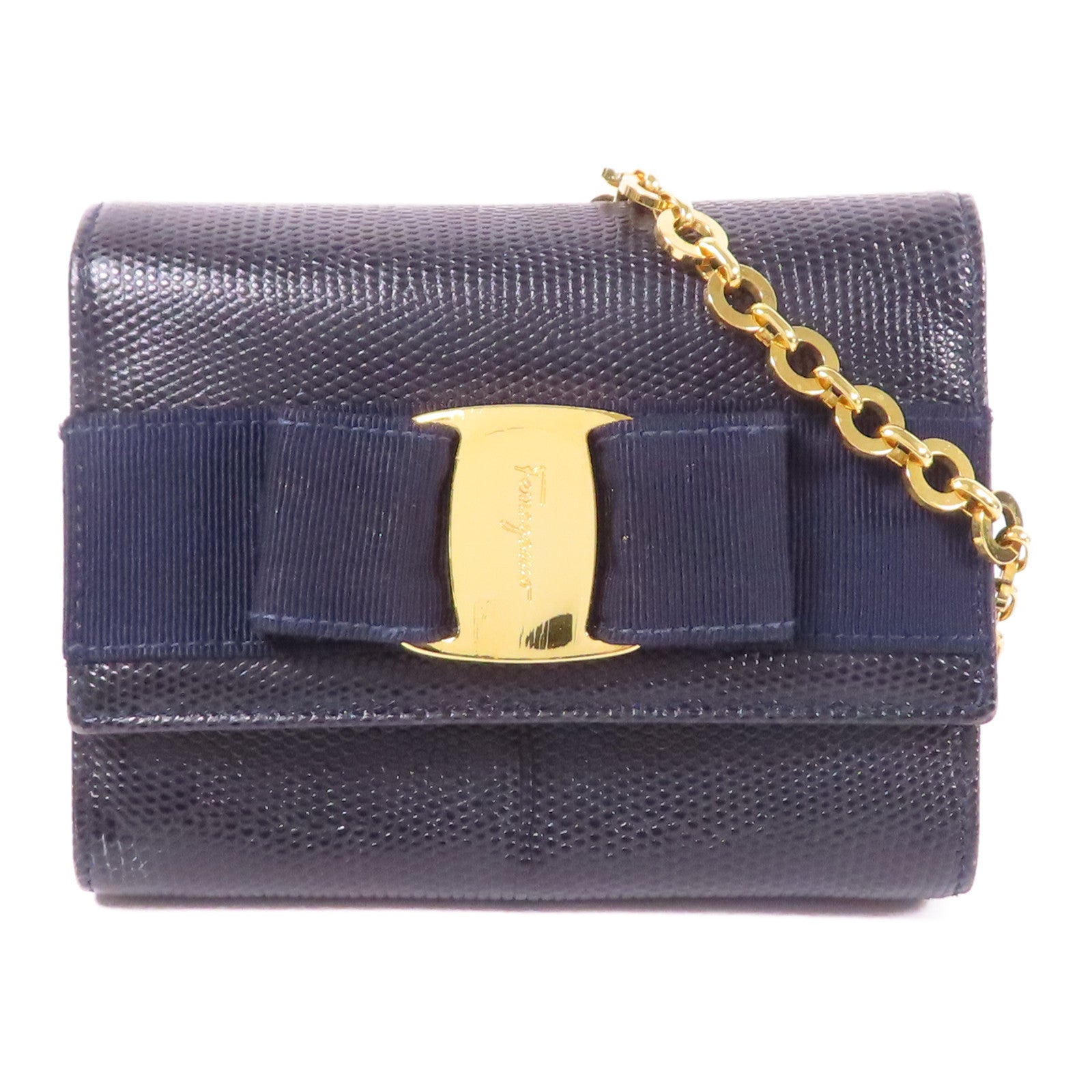 Salvatore Ferragamo 牛皮皮革Mini Pochette金扣鏈帶肩背袋