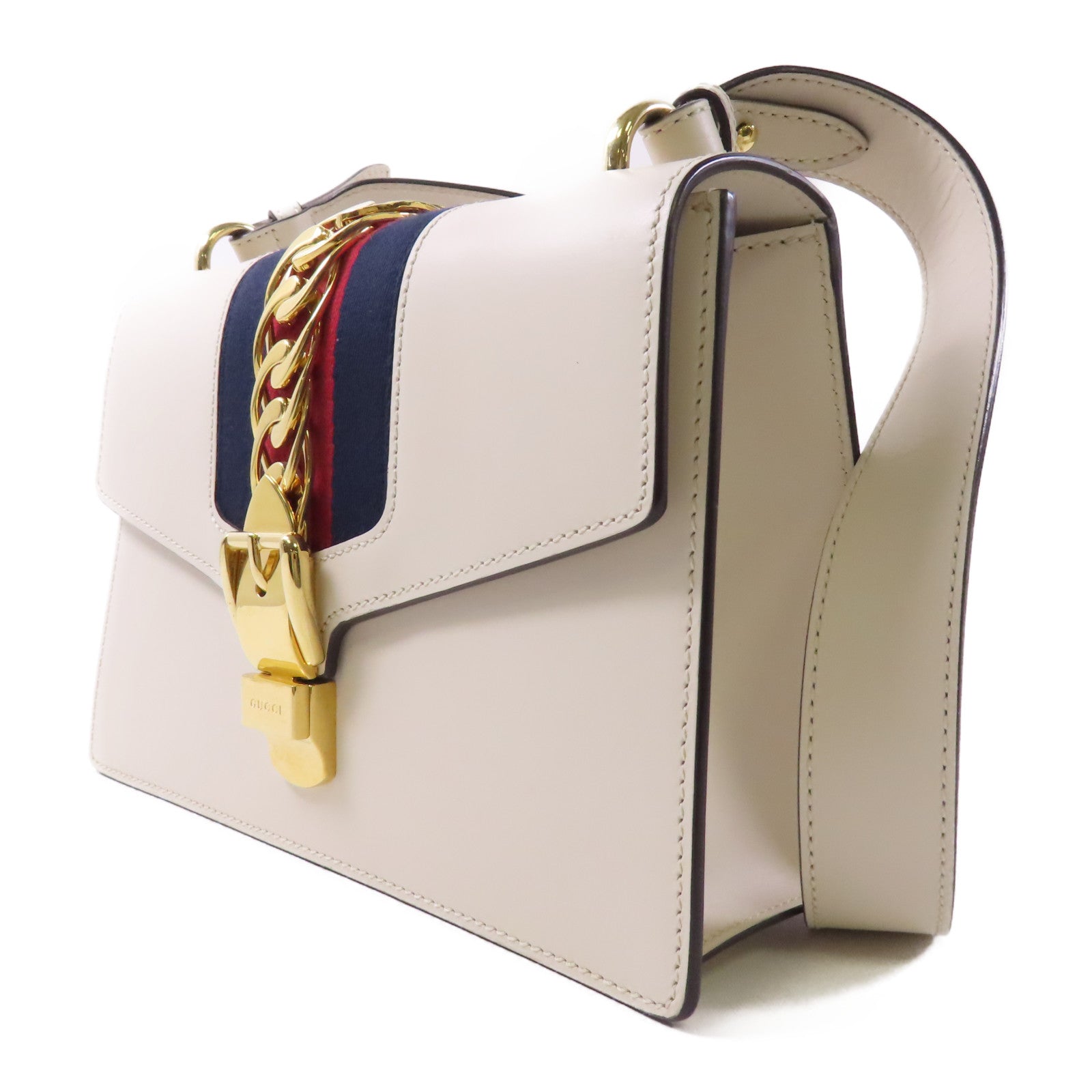 GUCCI GG GHW Sylvia Shoulder Bag Calfskin Leather White