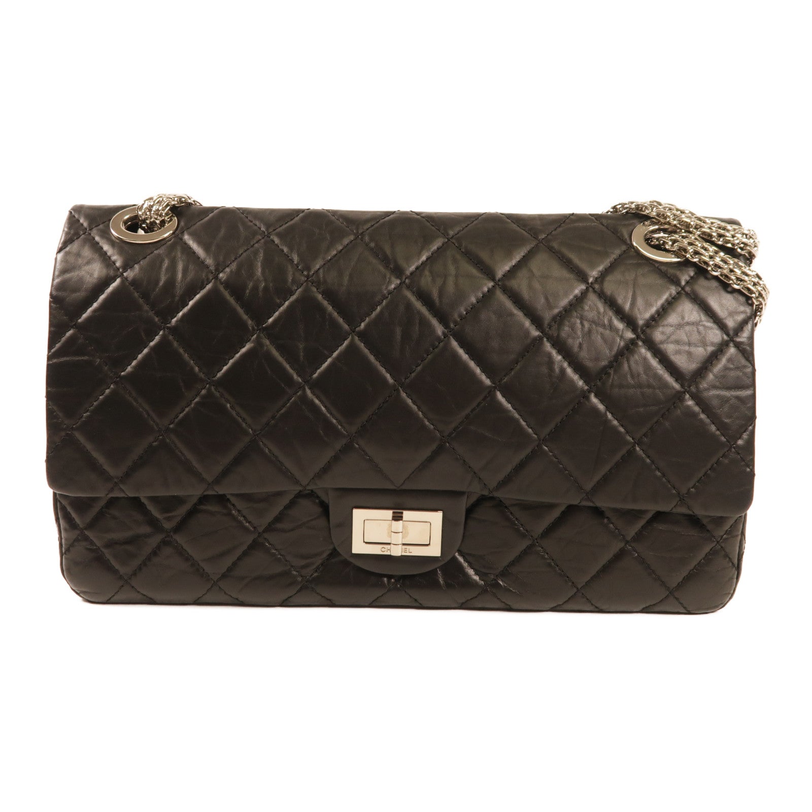 CHANEL 牛皮皮革2.55 Maxi銀扣肩背袋