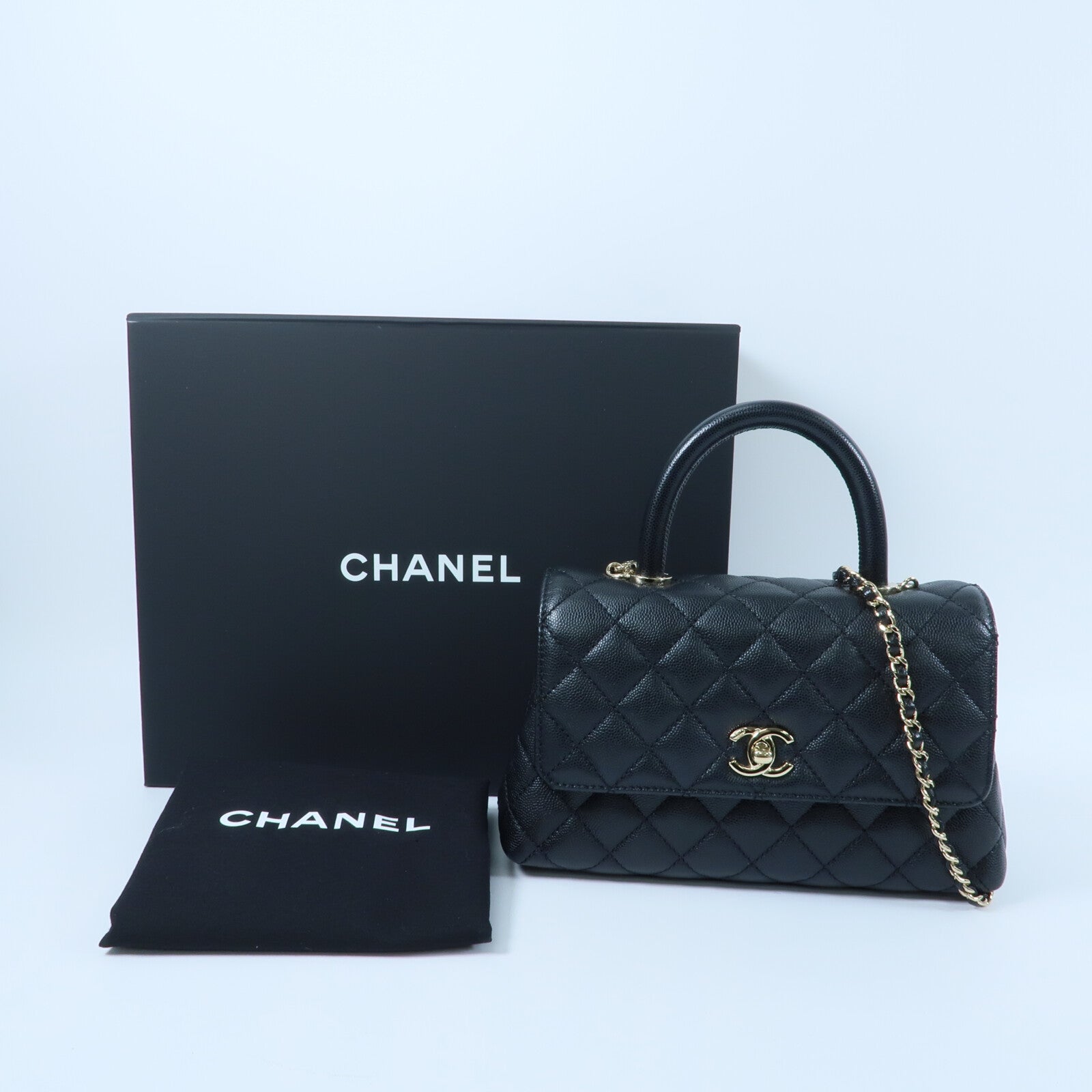 CHANEL 牛皮皮革Coco Handle Small鏈帶手挽肩背兩用袋