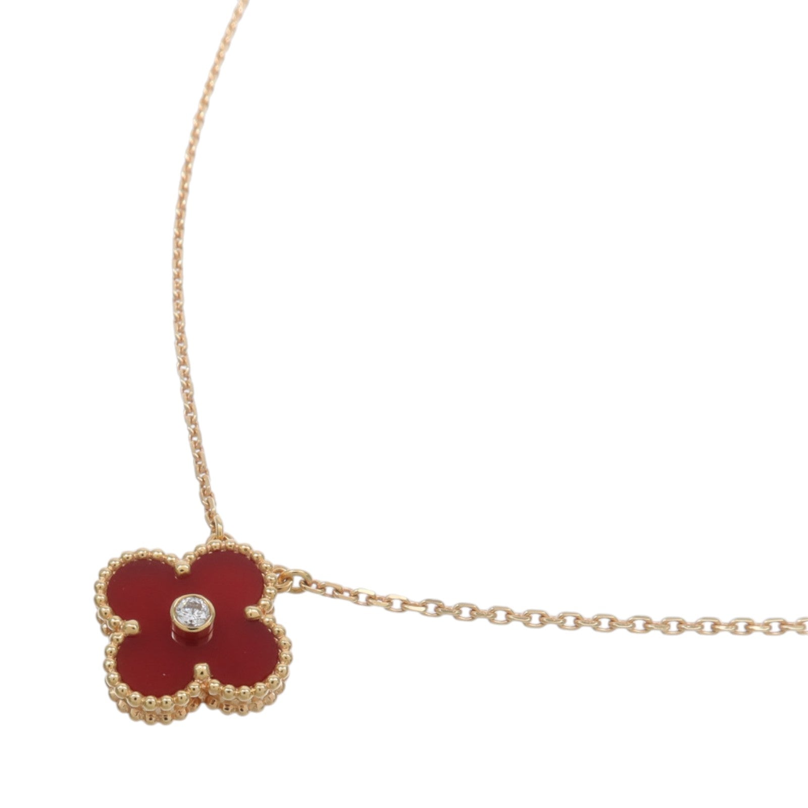 Van Cleef & Arpels 18K玫瑰金Vintage Alhambra Holiday 2011紅玉髓/鑽石項鍊