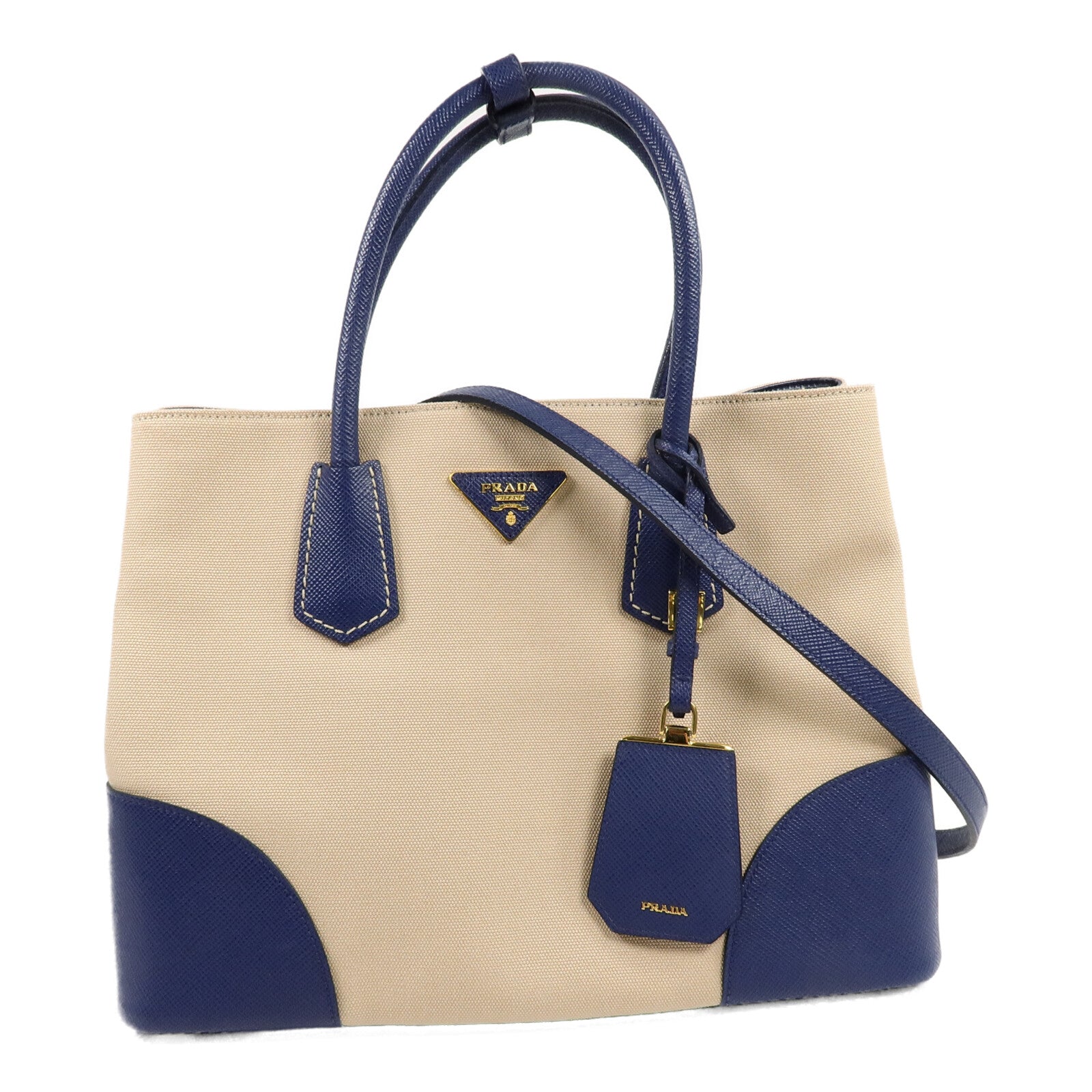 PRADA 牛皮皮革/帆布2 Way Shoulder Bag手挽肩背兩用袋