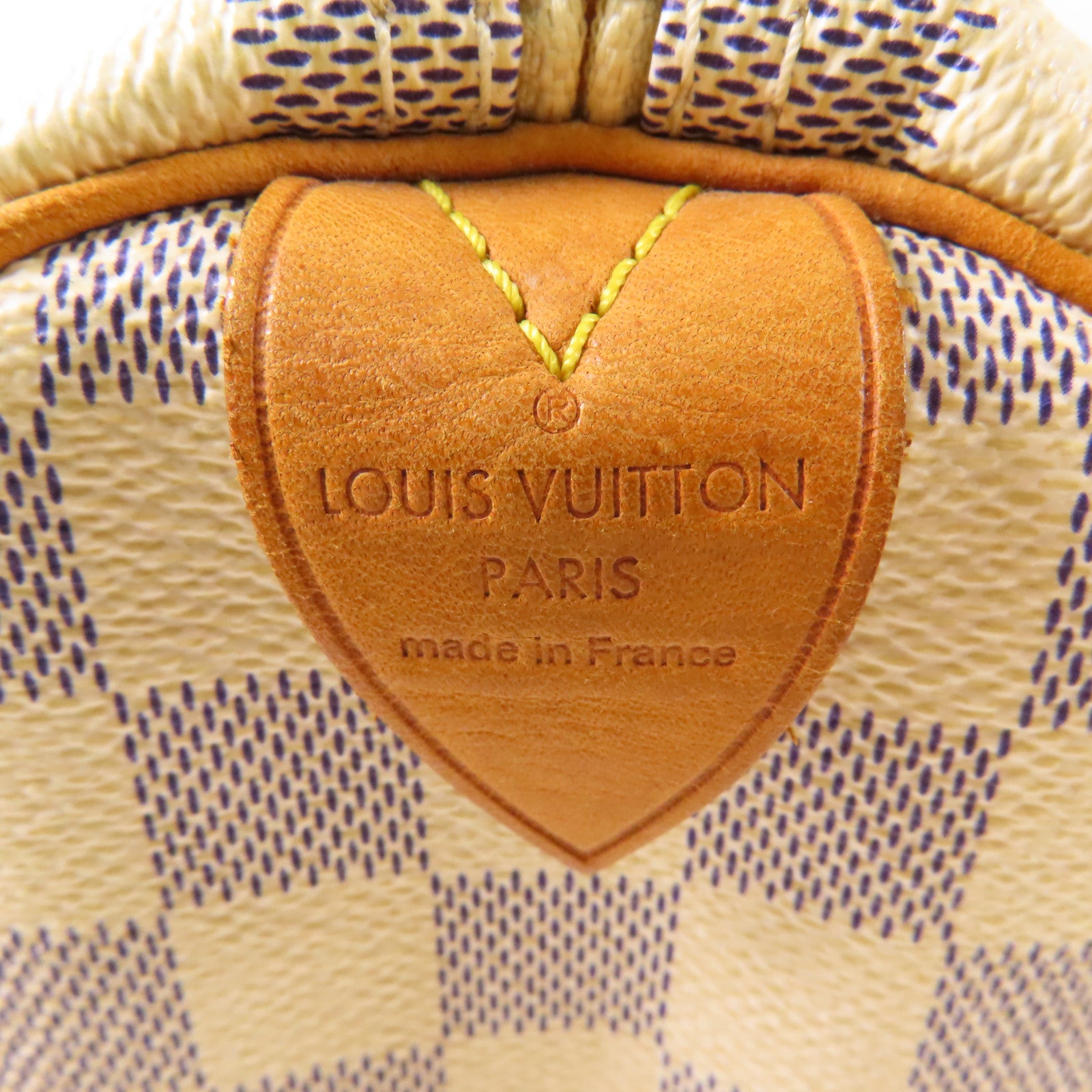 LOUIS VUITTON Damier Azur Speedy 30金扣手挽袋白色