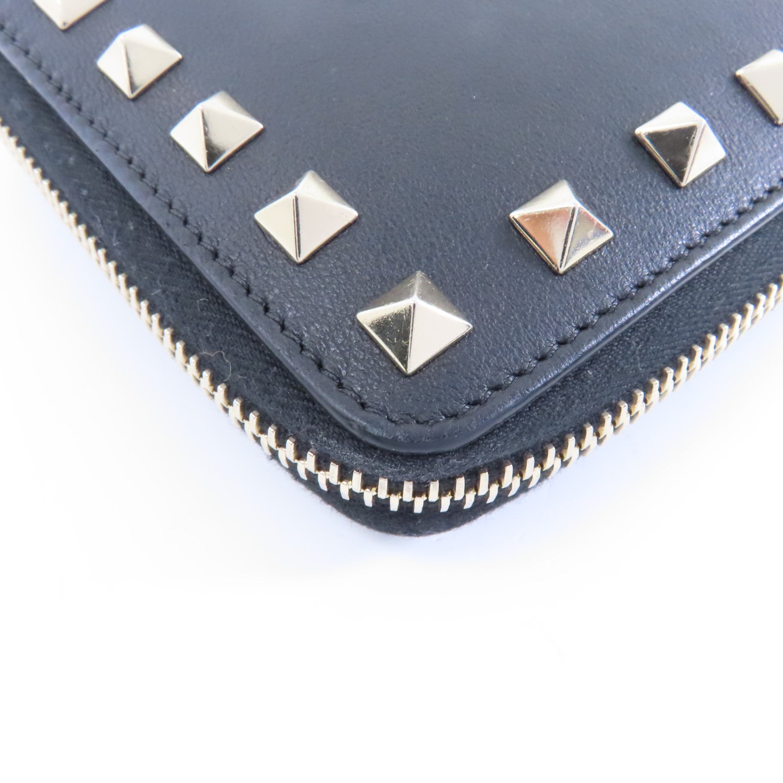 Valentino 【激減優惠】牛皮皮革Zipper Wallet金扣錢包黑色