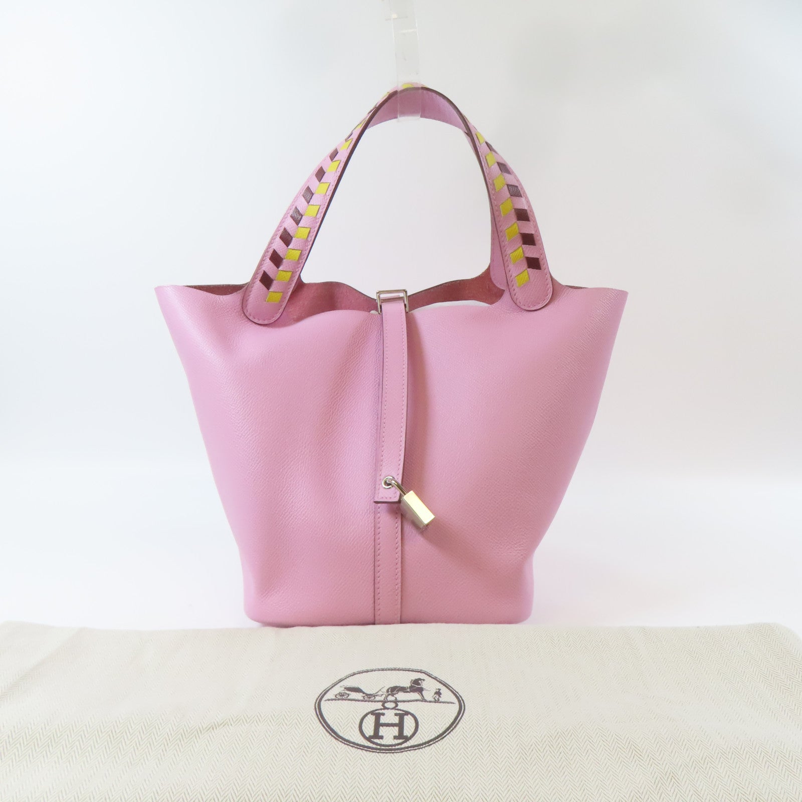 HERMES 【激減優惠】Epsom皮革Picotin MM銀扣手挽袋Mauve Sylvestre/粉紅色