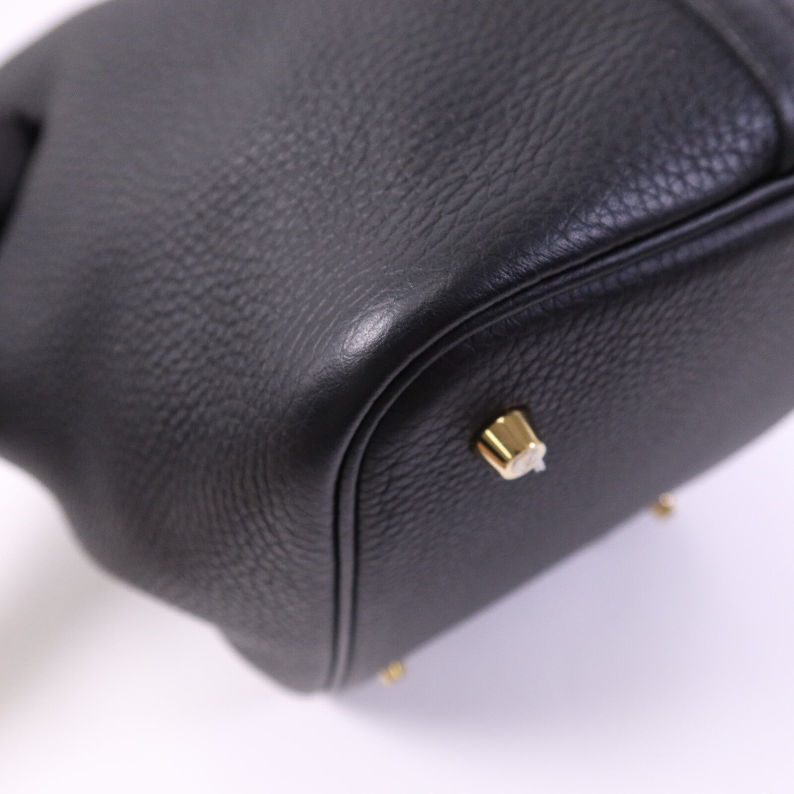 HERMES Clemence皮革Picotin MM金扣手挽袋Noir
