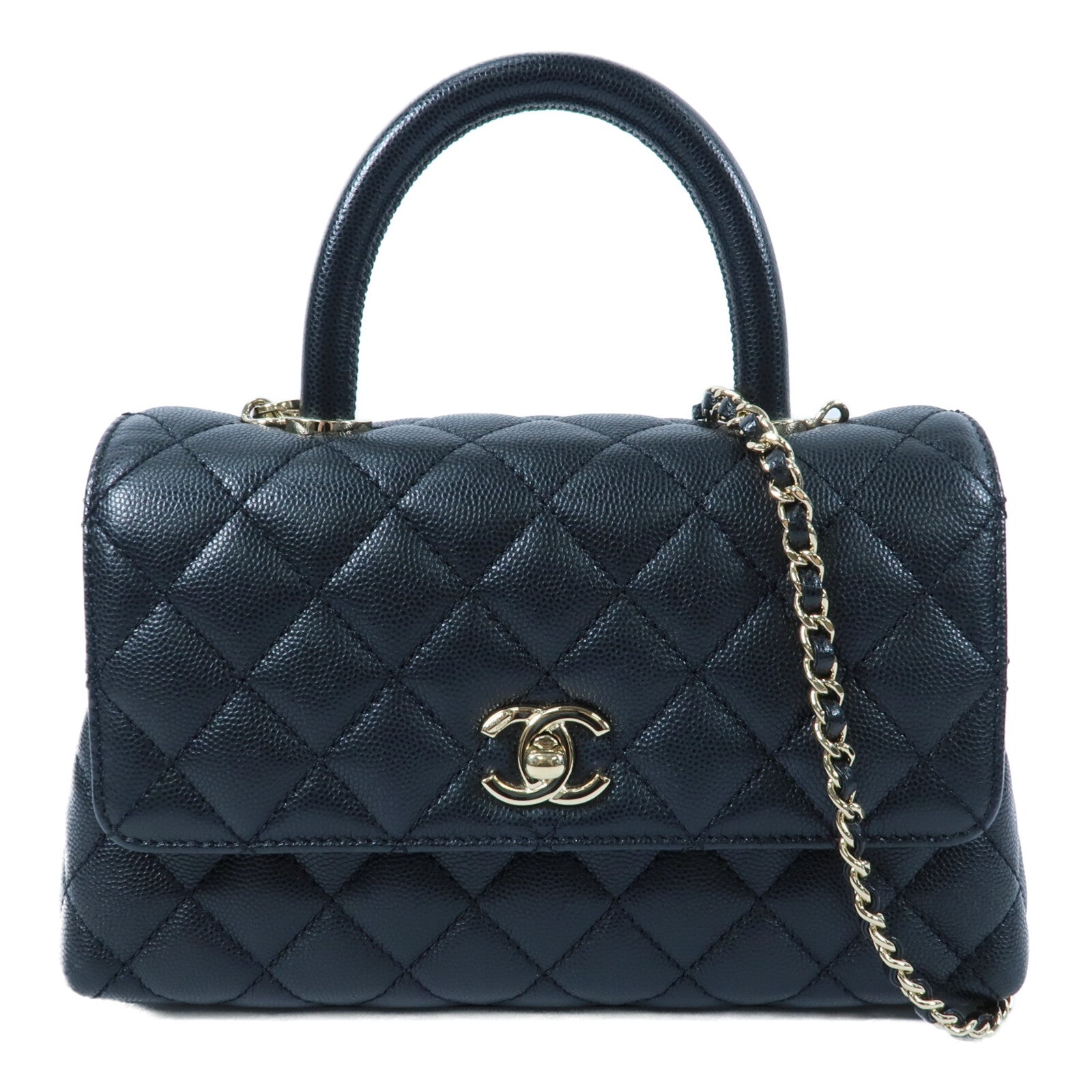 CHANEL 牛皮皮革Coco Handle Small鏈帶手挽肩背兩用袋