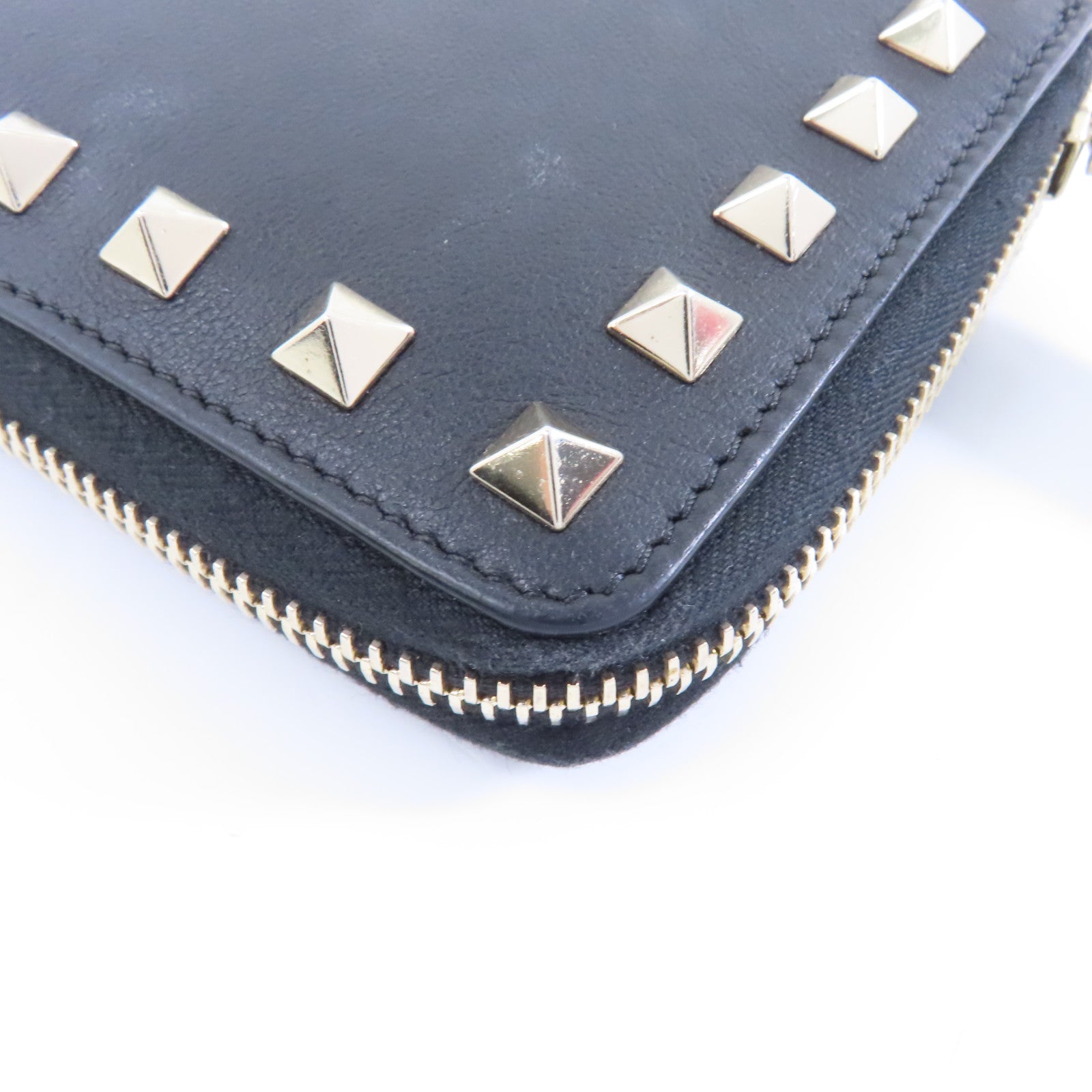 Valentino 【激減優惠】牛皮皮革Zipper Wallet金扣錢包黑色