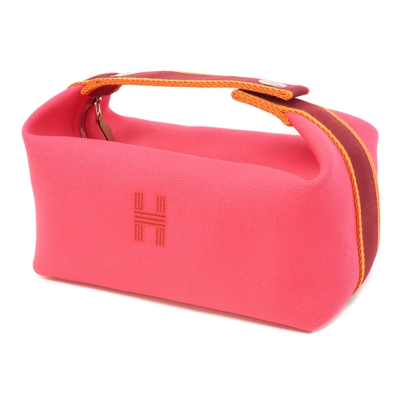 HERMES 帆布Bride A Brac Pm銀扣手挽袋玫瑰極限桃紅色