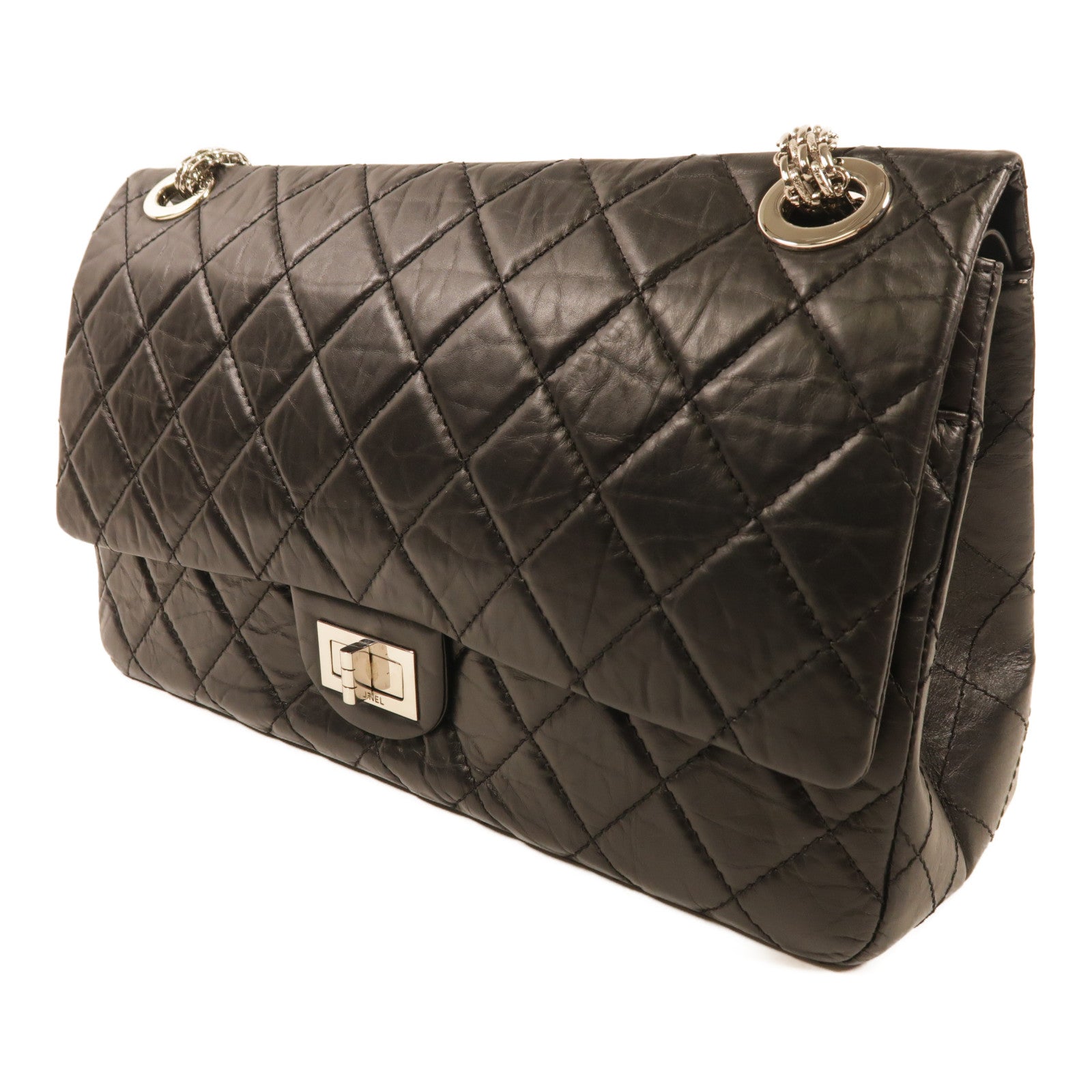CHANEL 牛皮皮革2.55 Maxi銀扣肩背袋