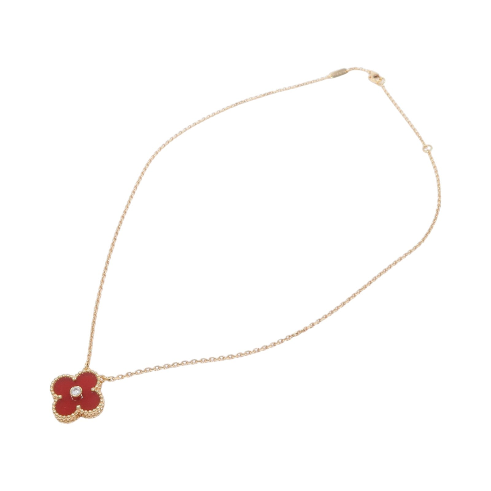 Van Cleef & Arpels 18K玫瑰金Vintage Alhambra Holiday 2011紅玉髓/鑽石項鍊