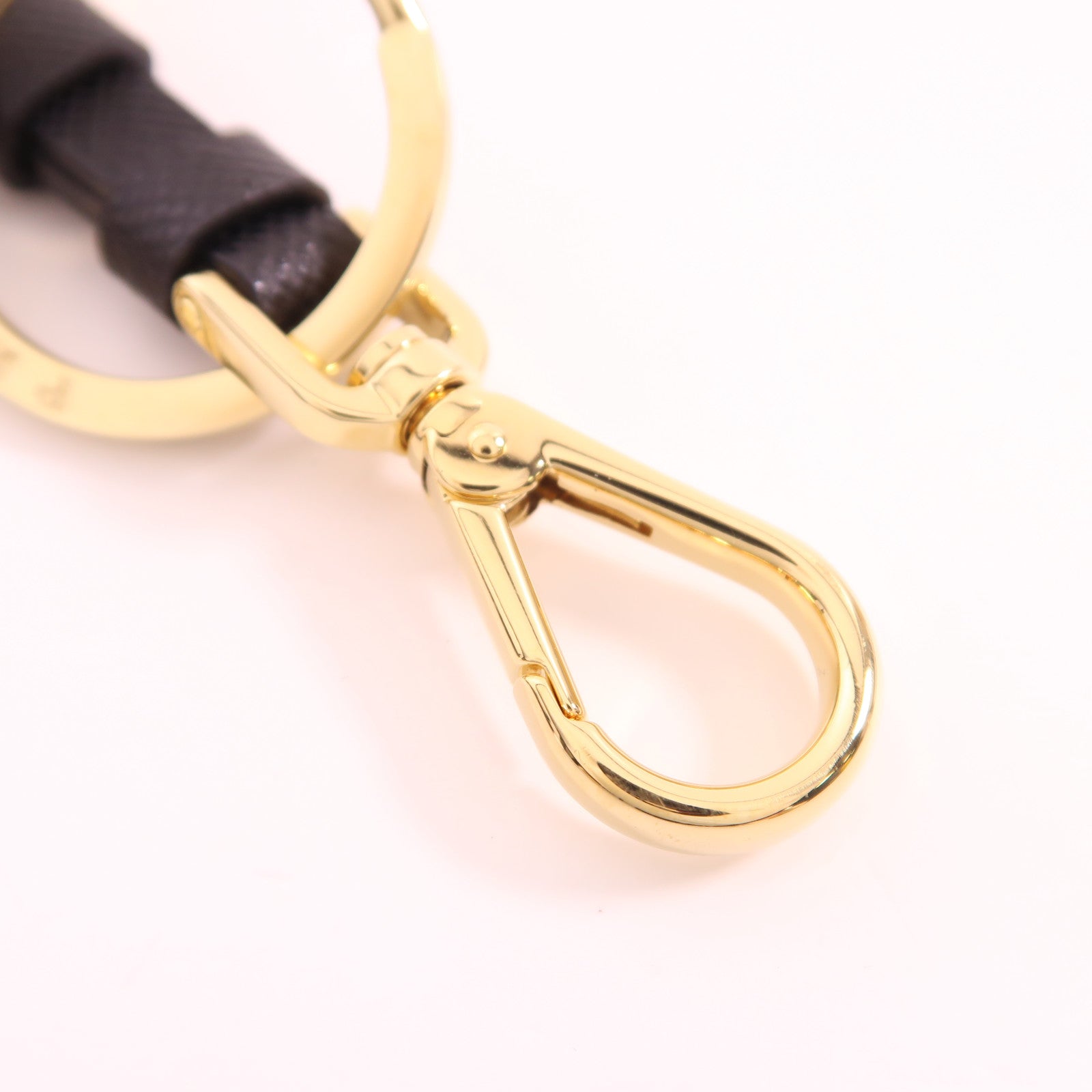 PRADA Triangle Logo Keychain Leather Metal Black Gold 1PS059 66A/F019F