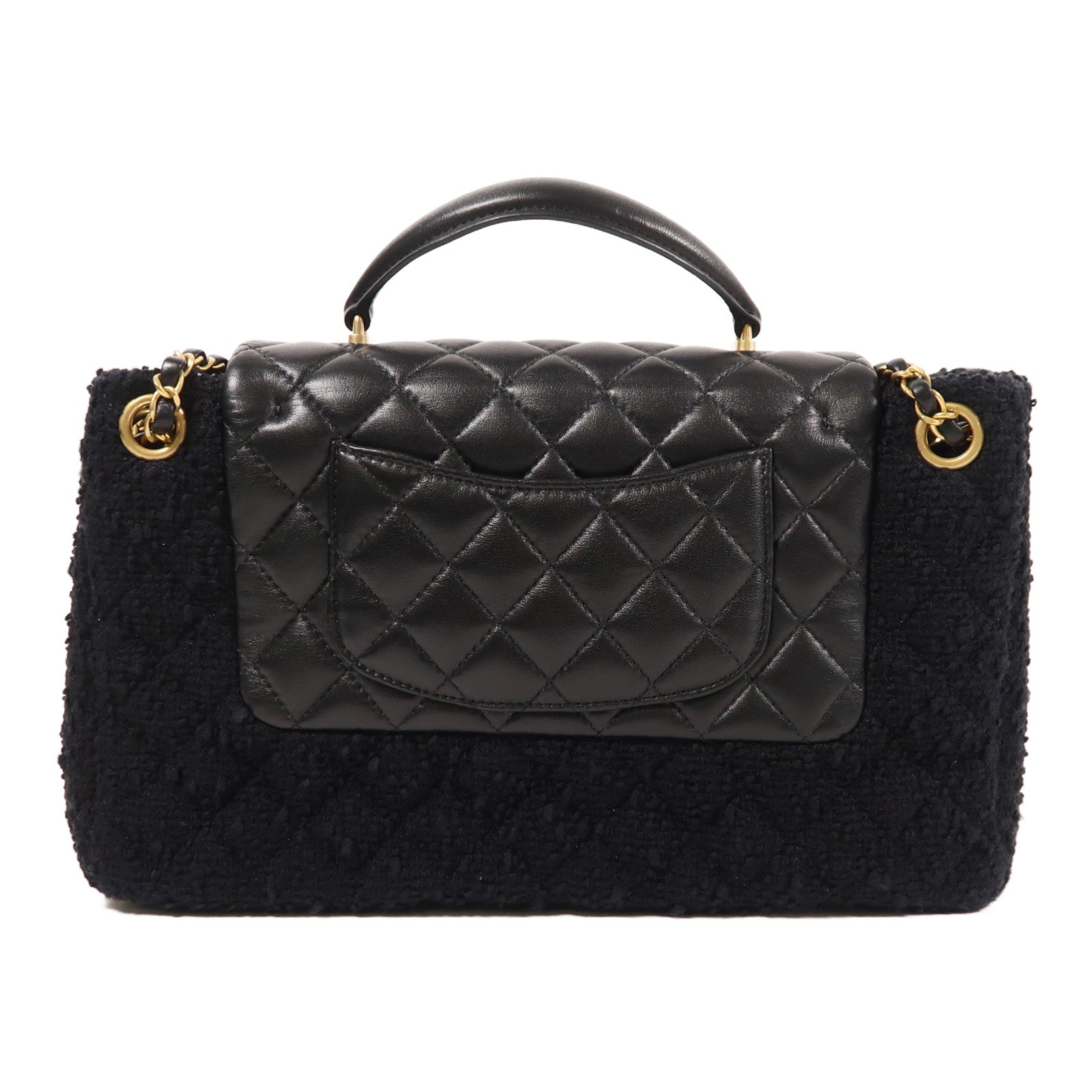 CHANEL 牛皮皮革/粗花呢2 Way Shoulder金扣手挽肩背兩用袋