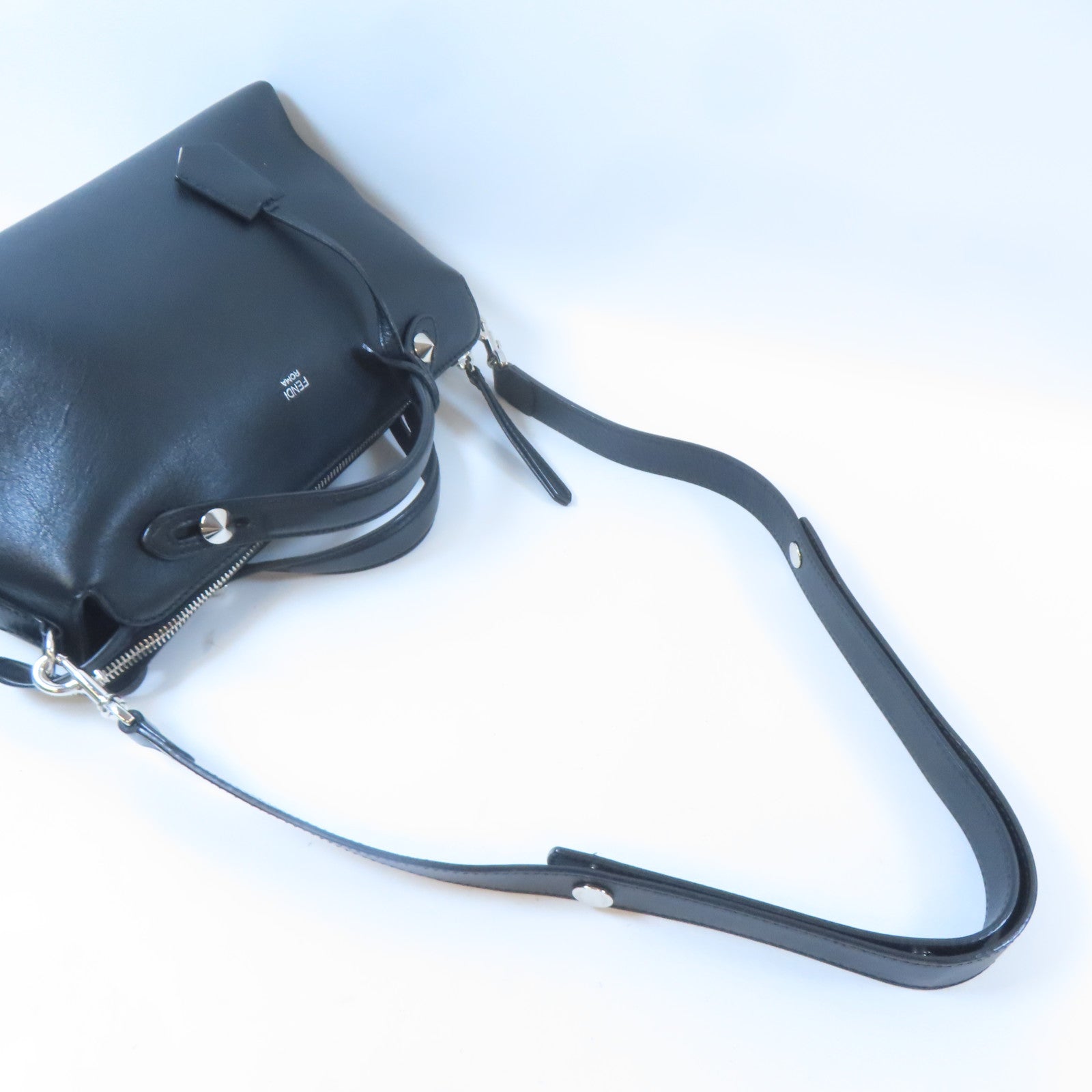 FENDI 牛皮皮革By The Way銀扣手挽肩背兩用袋黑色