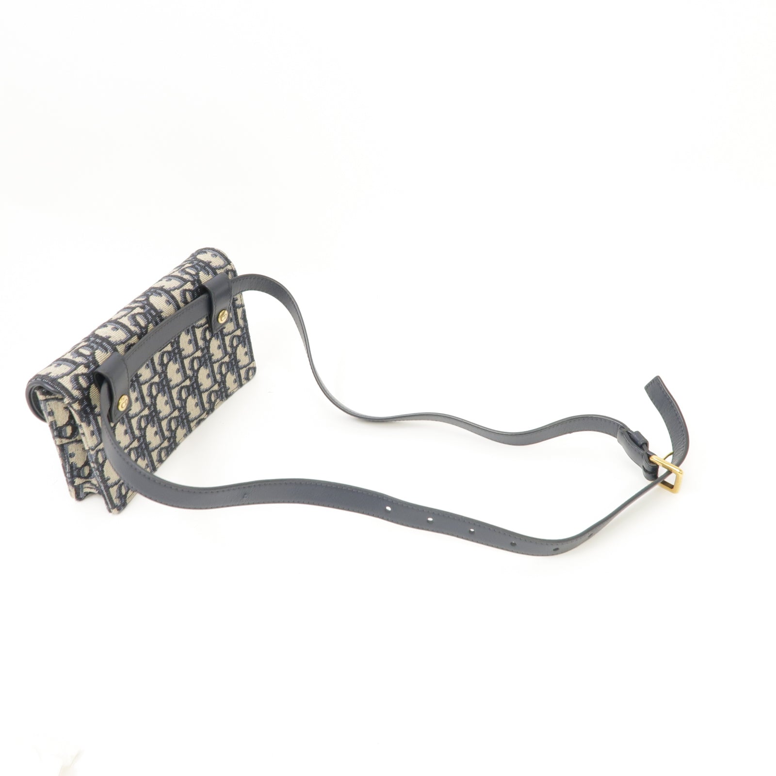 Dior 帆布Oblique Saddle Belt Bag金扣腰包藍色
