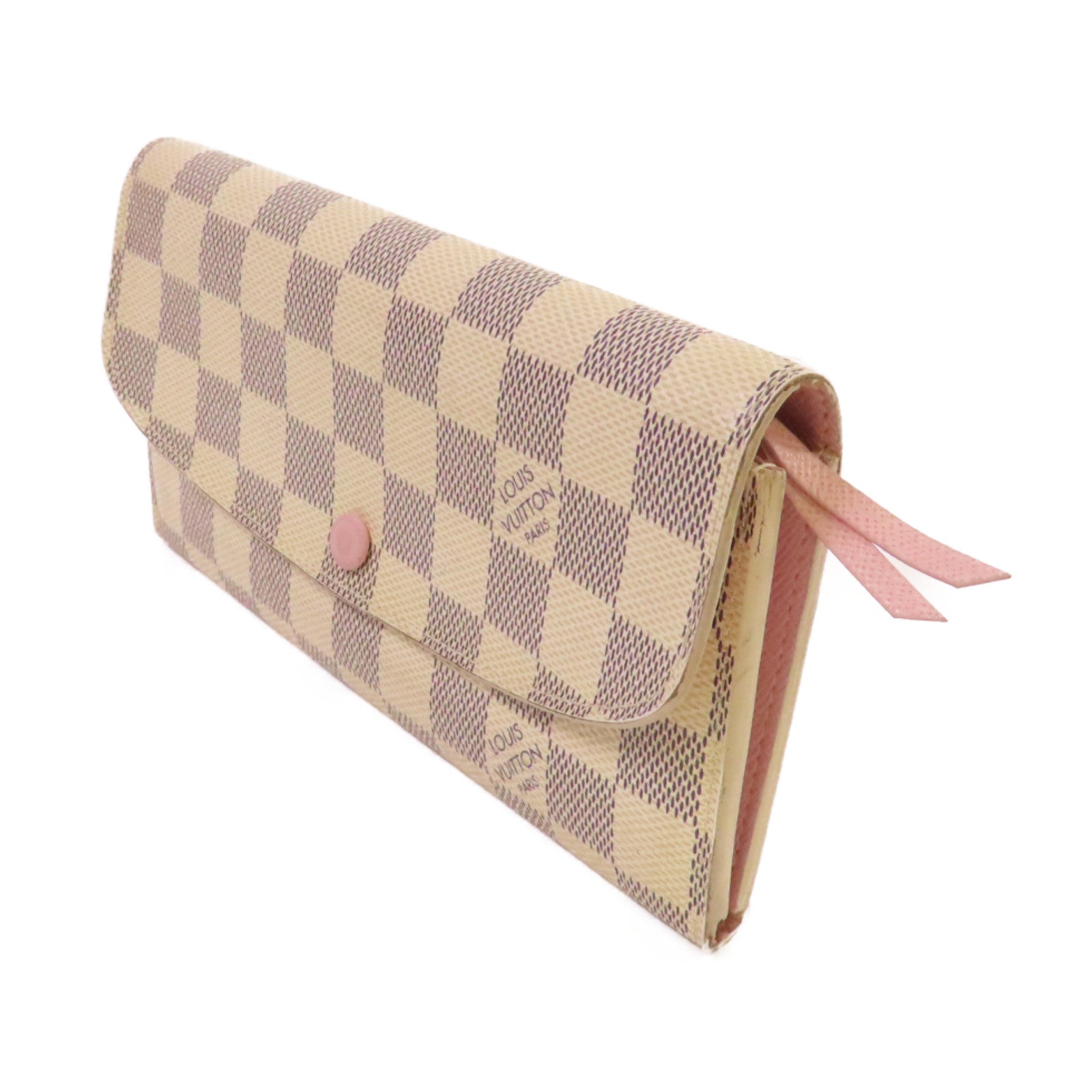LOUIS VUITTON 【激減優惠】Damier Azur Emilie Long Wallet金扣長錢包米白色/粉紅色