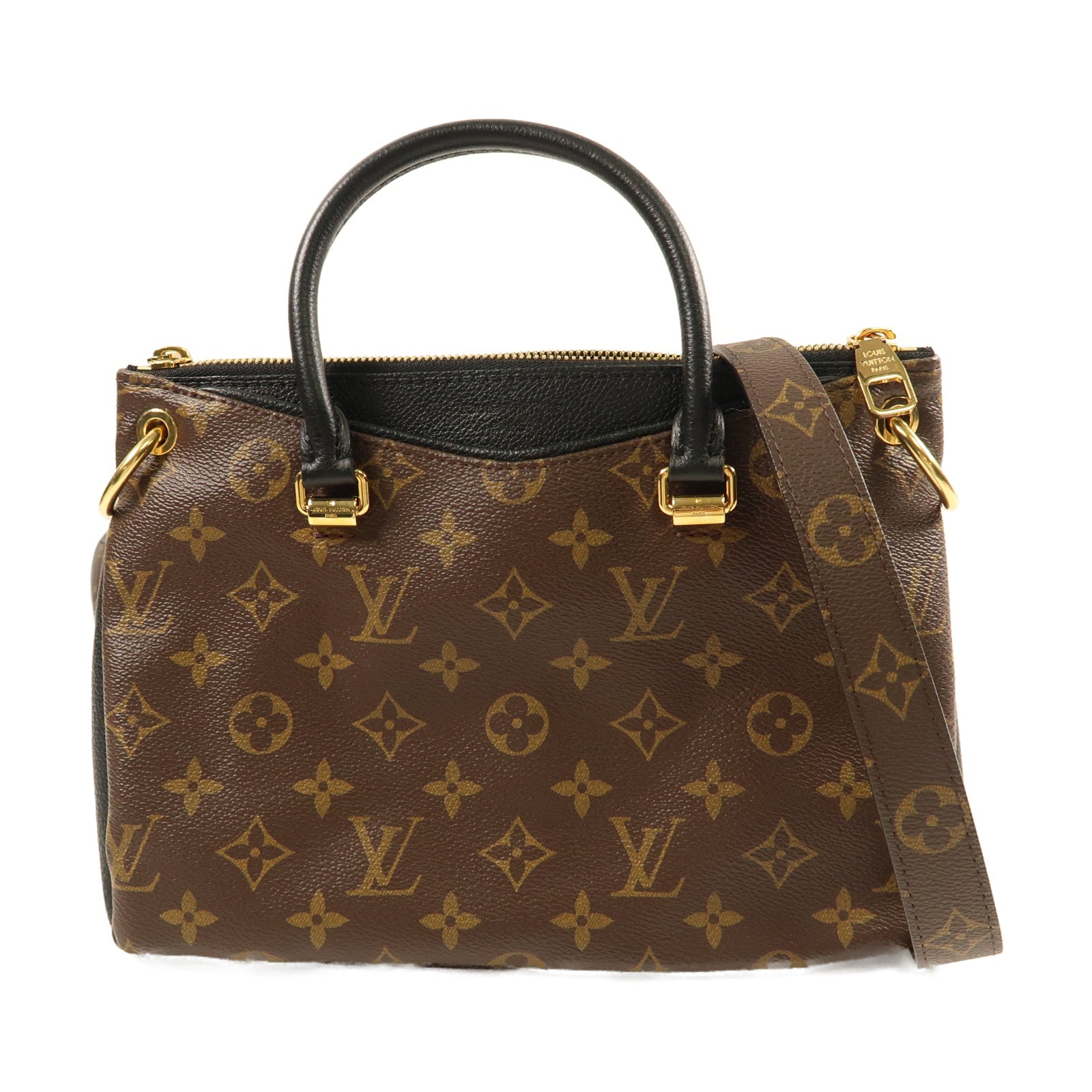 LOUIS VUITTON Monogram Pallas BB金扣手挽肩背兩用袋啡色/黑色