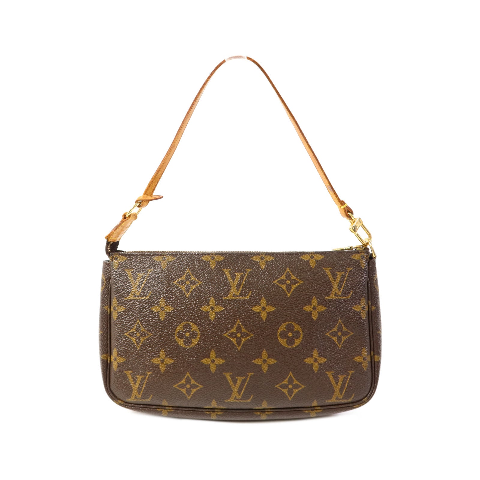 LOUIS VUITTON Monogram Pochette Accessoires金扣手挽袋棕色