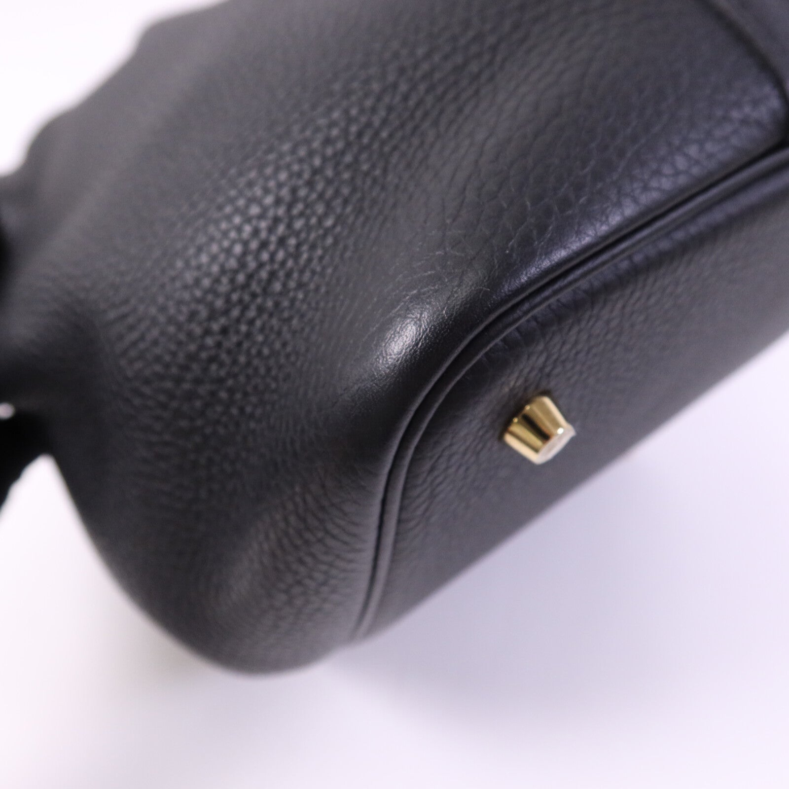 HERMES Clemence皮革Picotin MM金扣手挽袋Noir