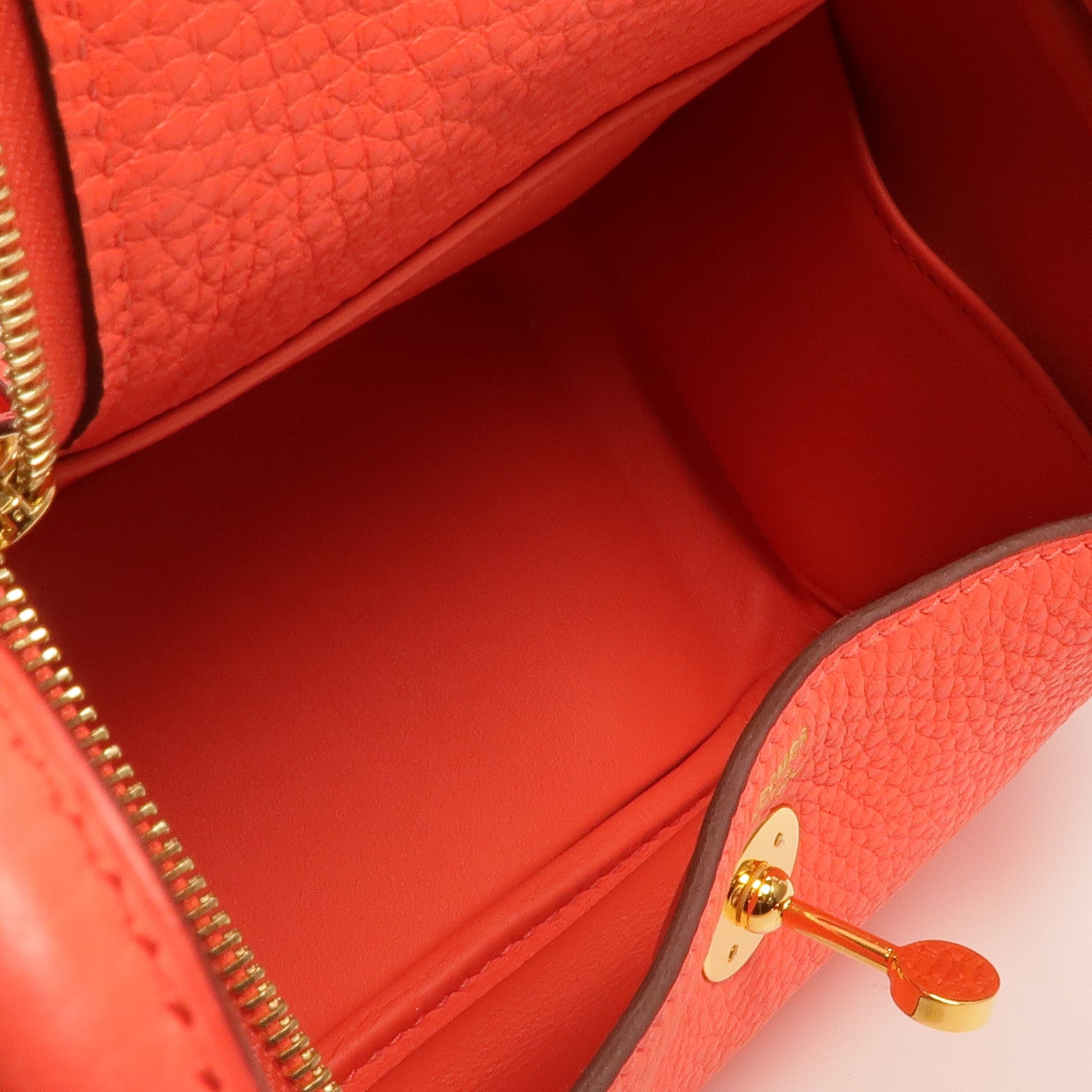 HERMES Clemence皮革Mini Lindy金扣手挽肩背兩用袋Rouge Tomate