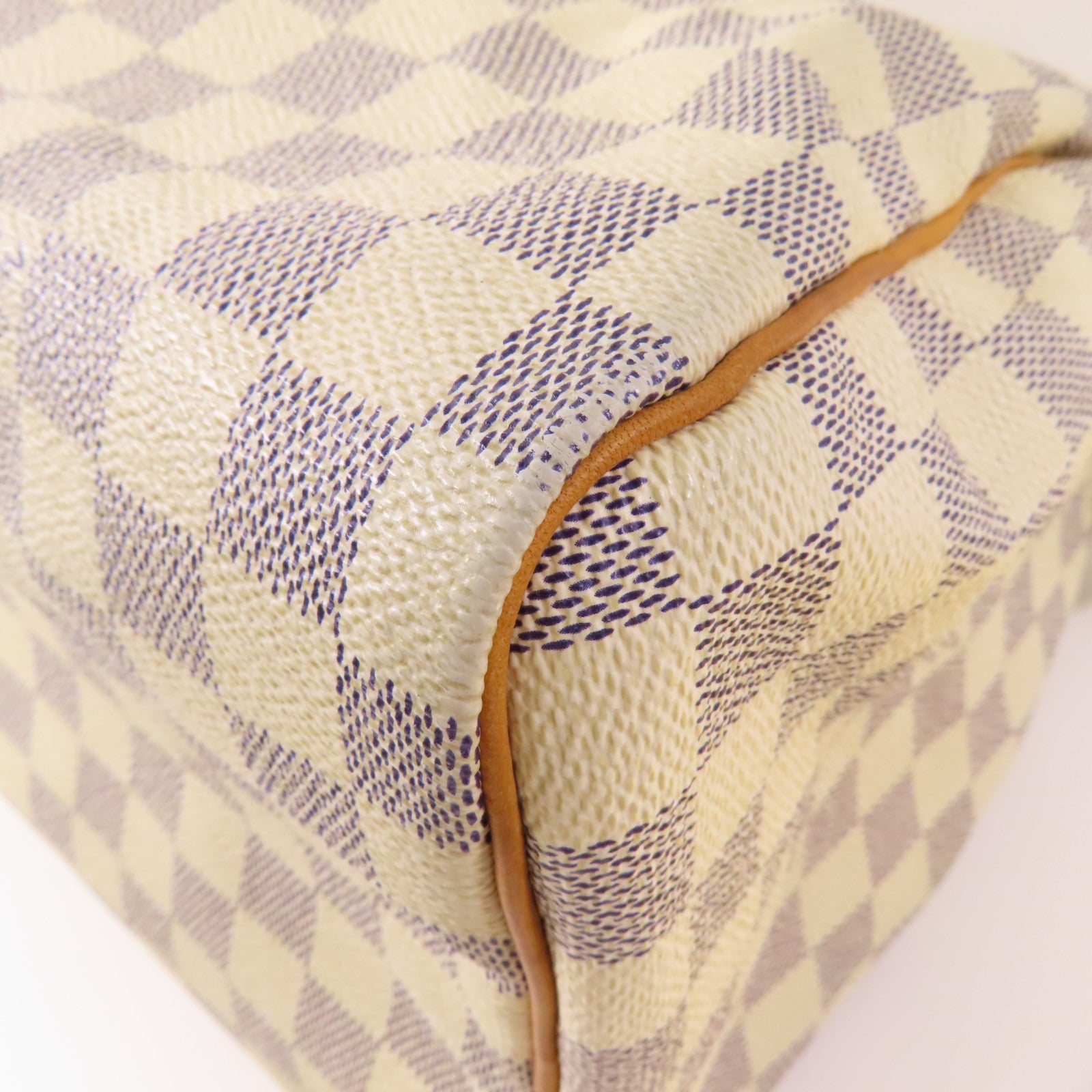 LOUIS VUITTON Damier Azur Speedy 30金扣手挽袋白色