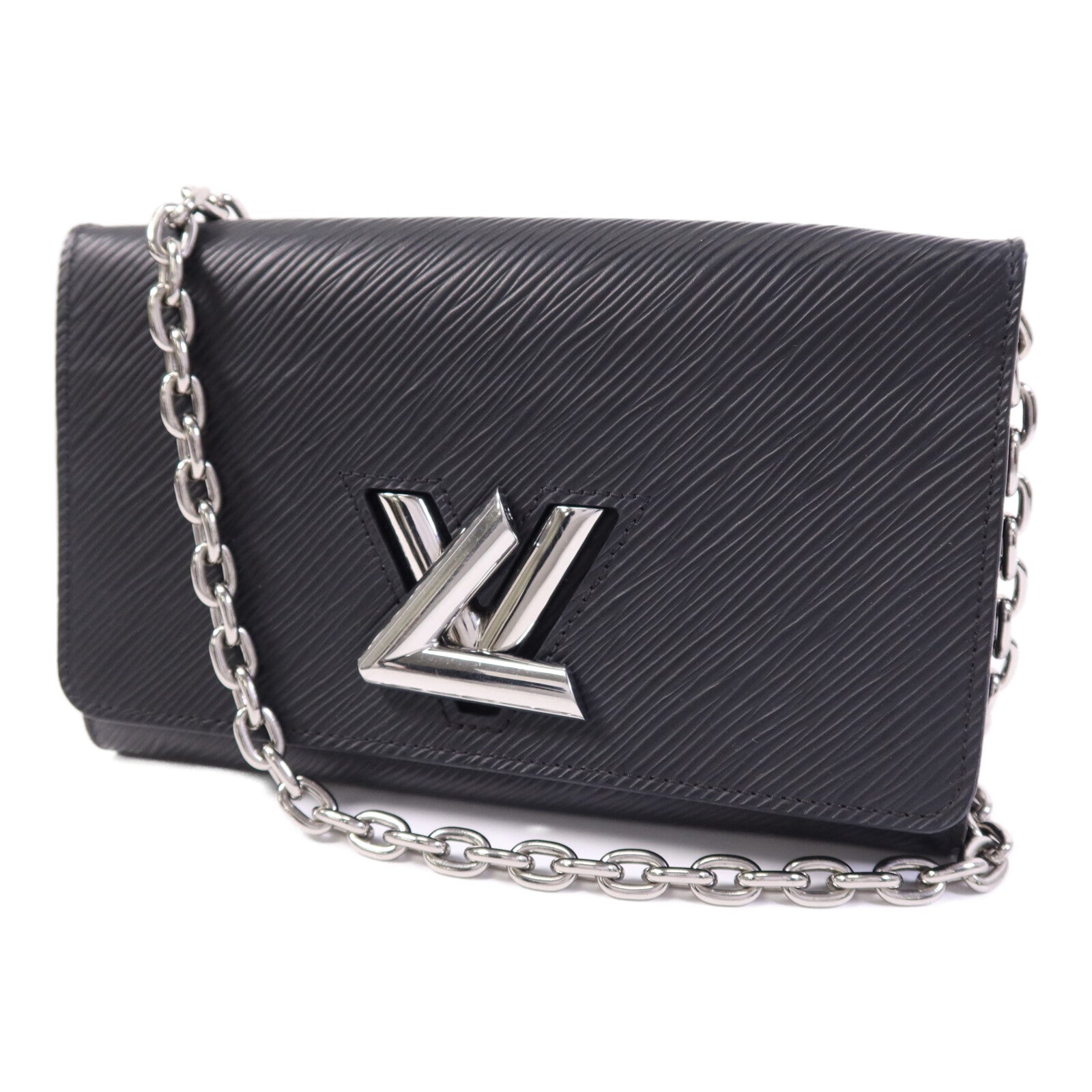 LOUIS VUITTON Epi Portefuille Twist Chain Wallet銀扣鏈帶肩背袋