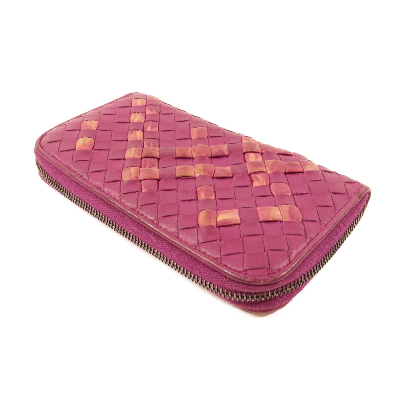 BOTTEGA VENETA 【激減優惠】羊皮皮革Long Wallet銀扣長錢包紫色