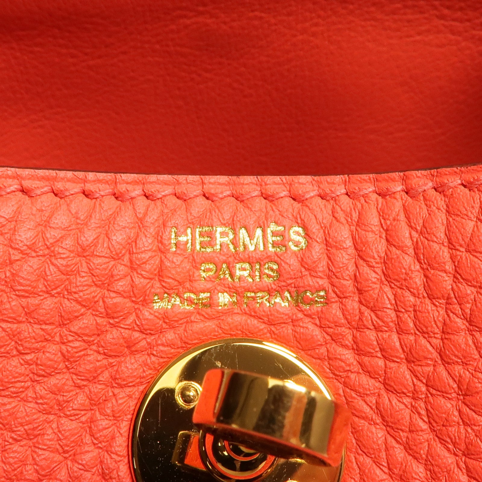 HERMES Clemence皮革Mini Lindy金扣手挽肩背兩用袋Rouge Tomate