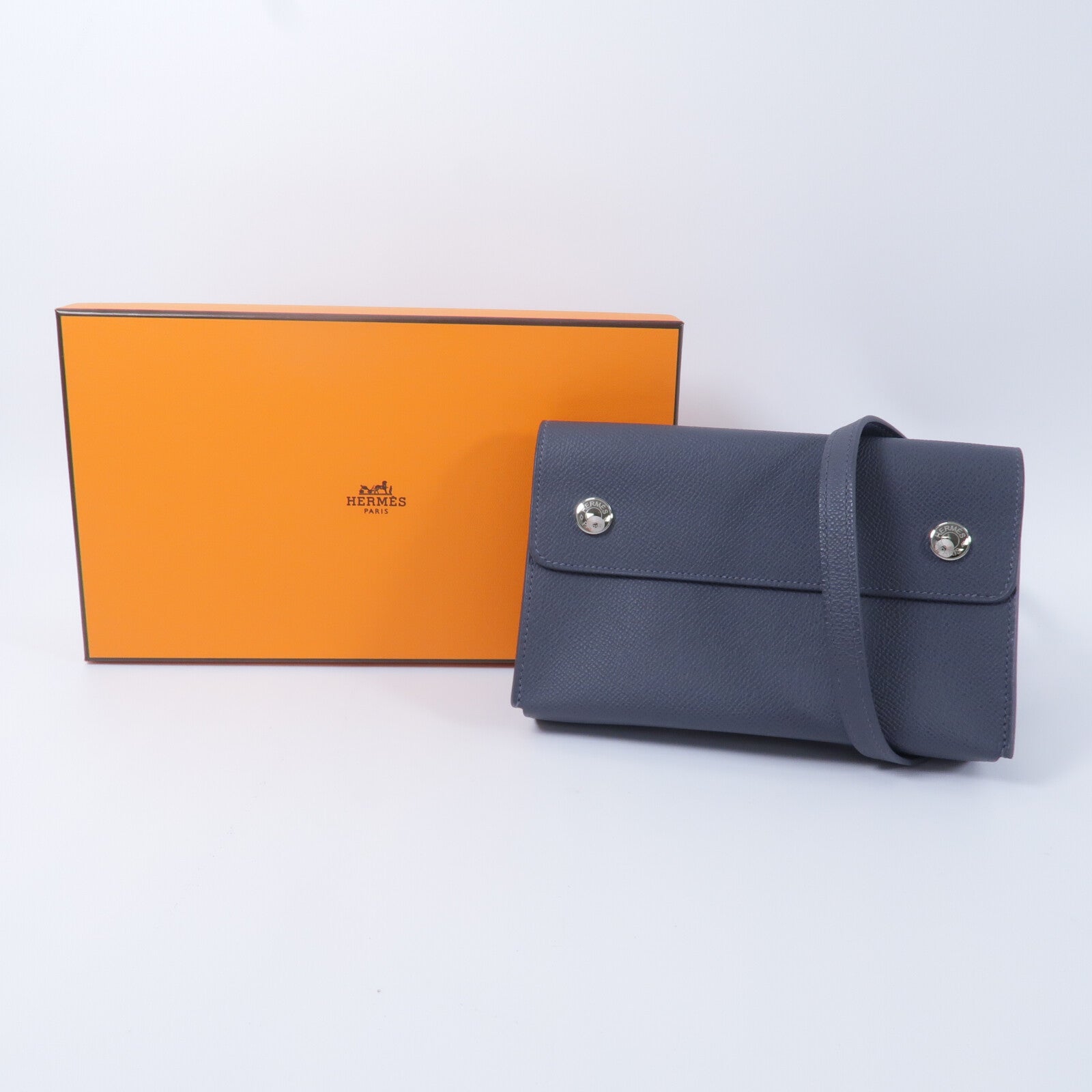 HERMES Epsom皮革Hermesnap Wallet Bag肩背袋Ardoise