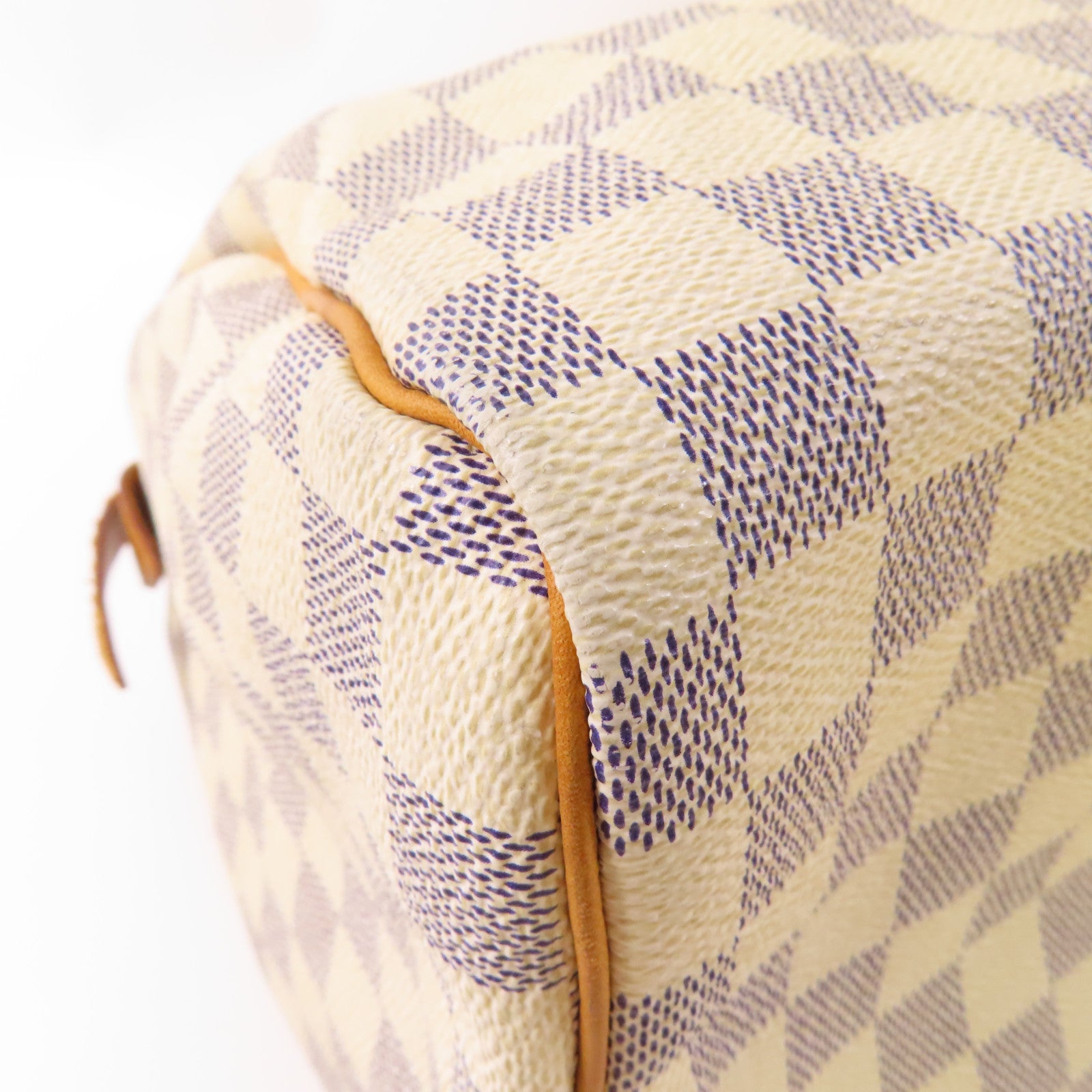 LOUIS VUITTON Damier Azur Speedy 30金扣手挽袋白色