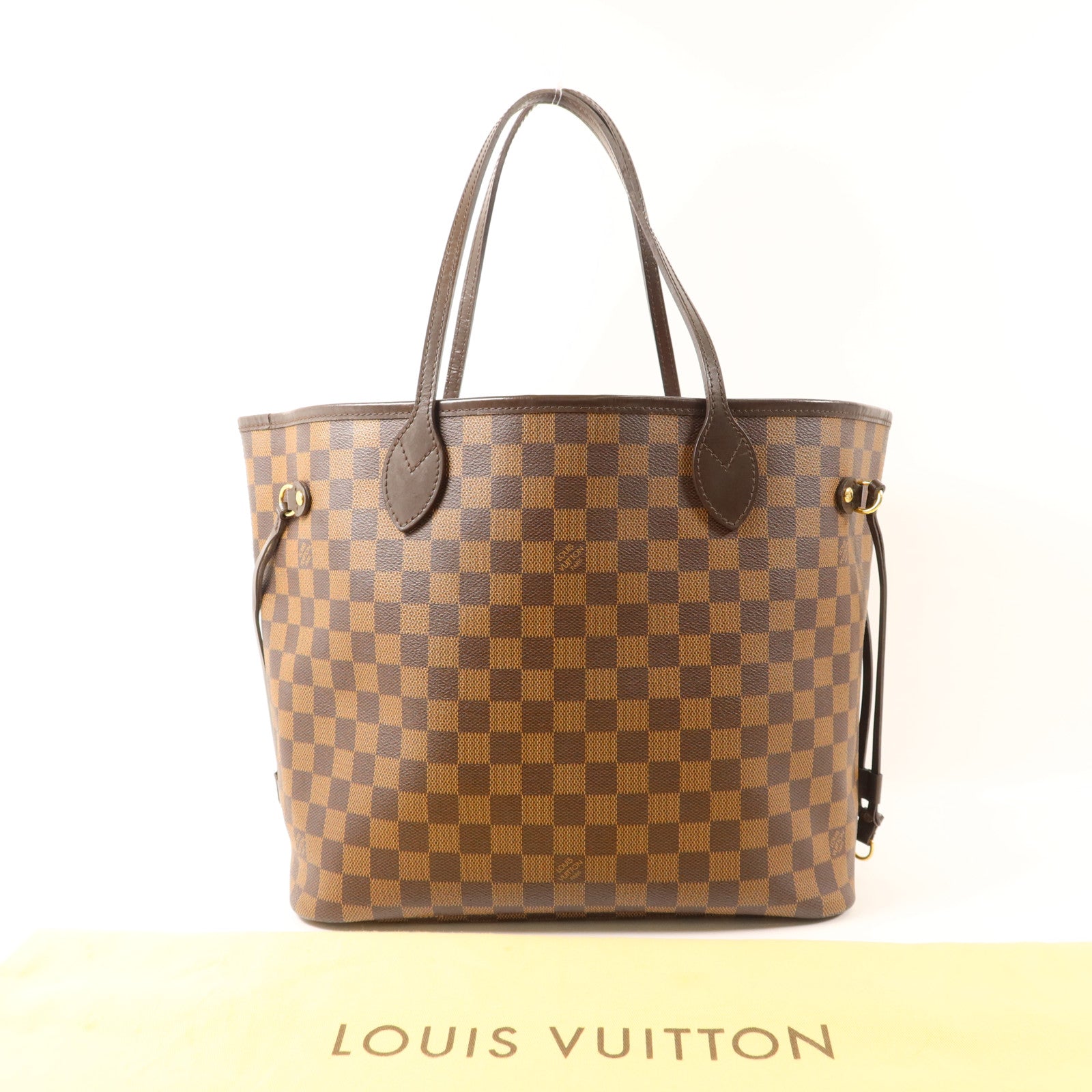 LOUIS VUITTON Damier Neverfull MM金扣手挽袋