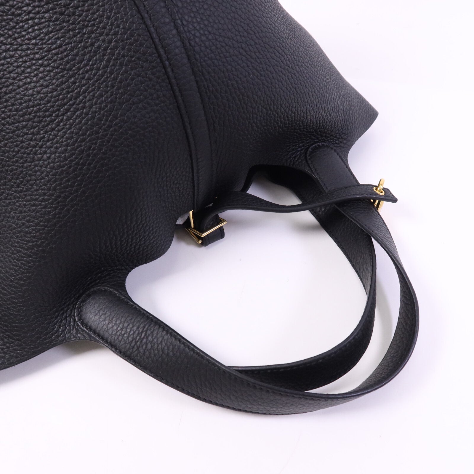 HERMES Clemence皮革Picotin MM金扣手挽袋Noir