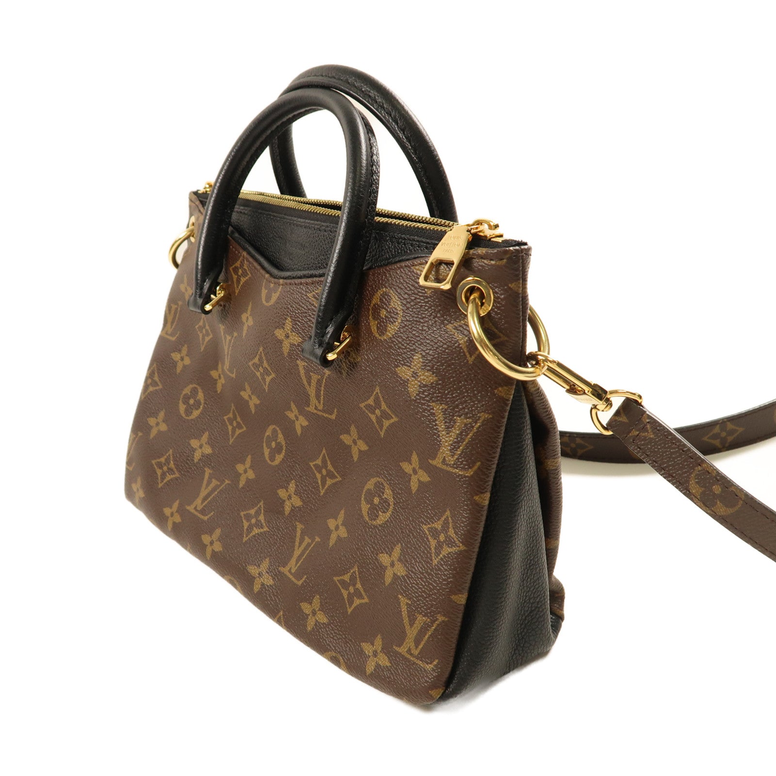 LOUIS VUITTON Monogram Pallas BB金扣手挽肩背兩用袋啡色/黑色