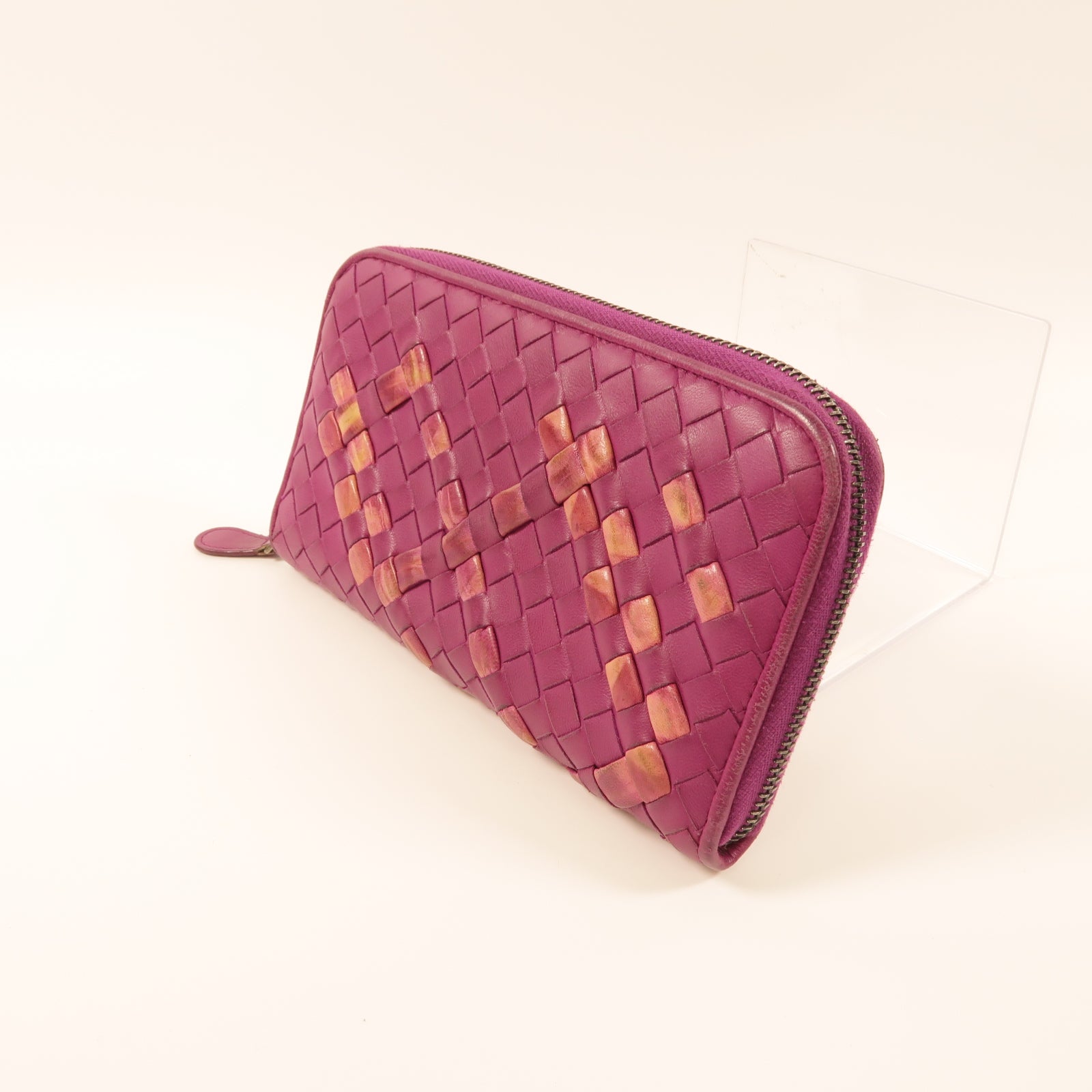 BOTTEGA VENETA 【激減優惠】羊皮皮革Long Wallet銀扣長錢包紫色