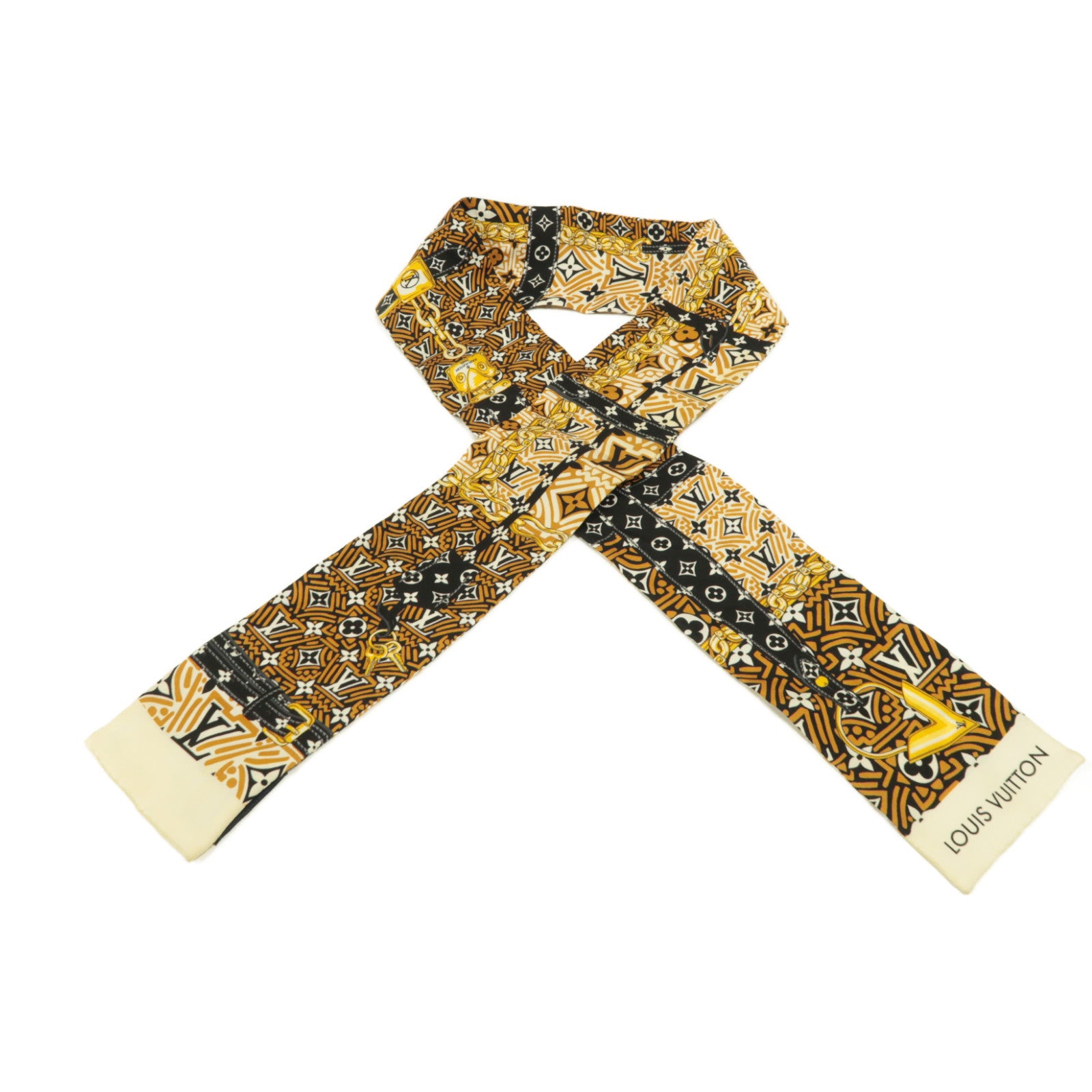 LOUIS VUITTON 絲質Crafty Confidential Bandeau絲巾啡色