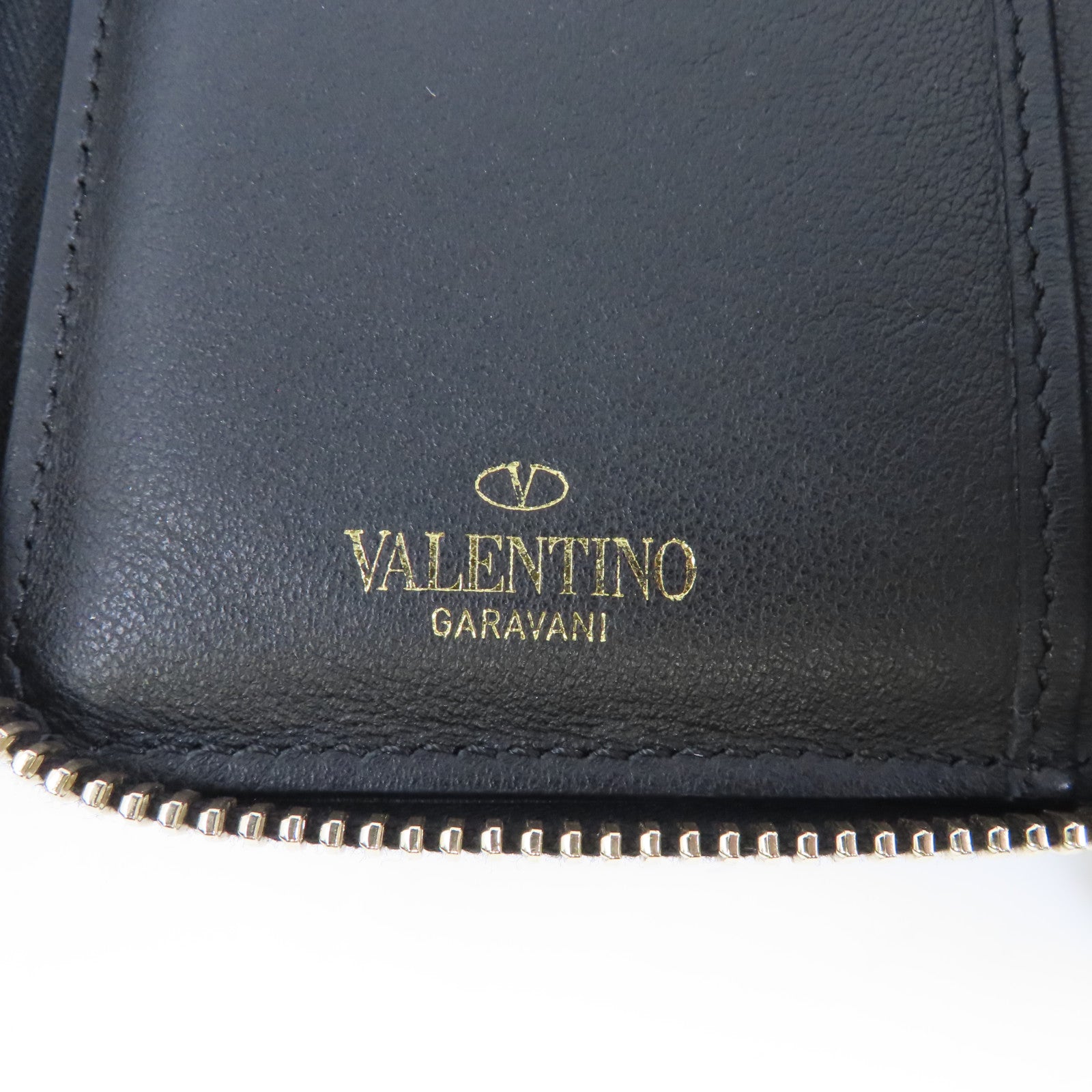 Valentino 【激減優惠】牛皮皮革Zipper Wallet金扣錢包黑色