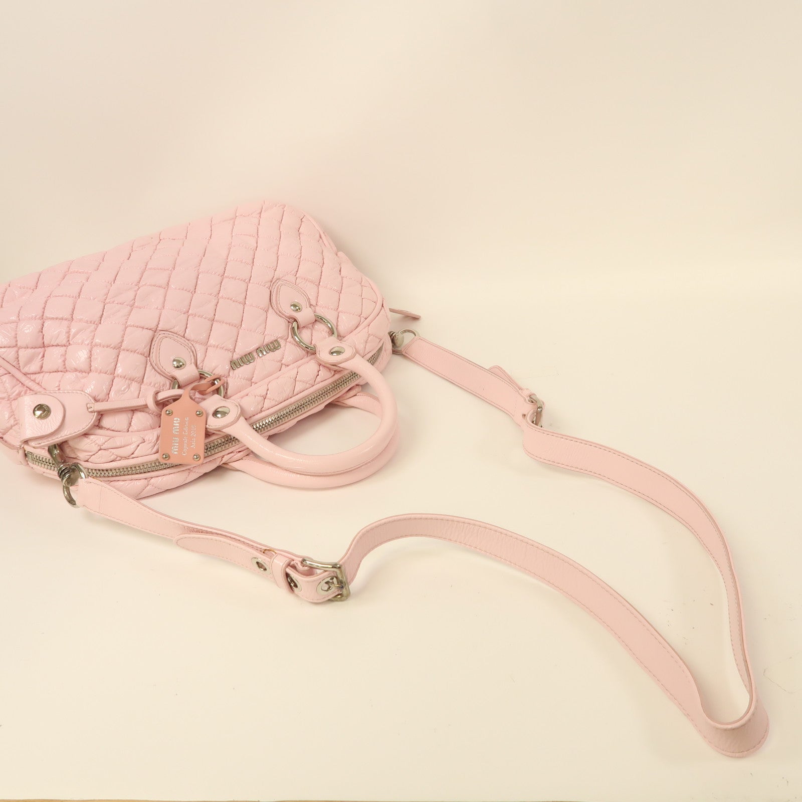 Miu Miu 漆皮皮革Shoulder Bag銀扣手挽肩背兩用袋粉紅色