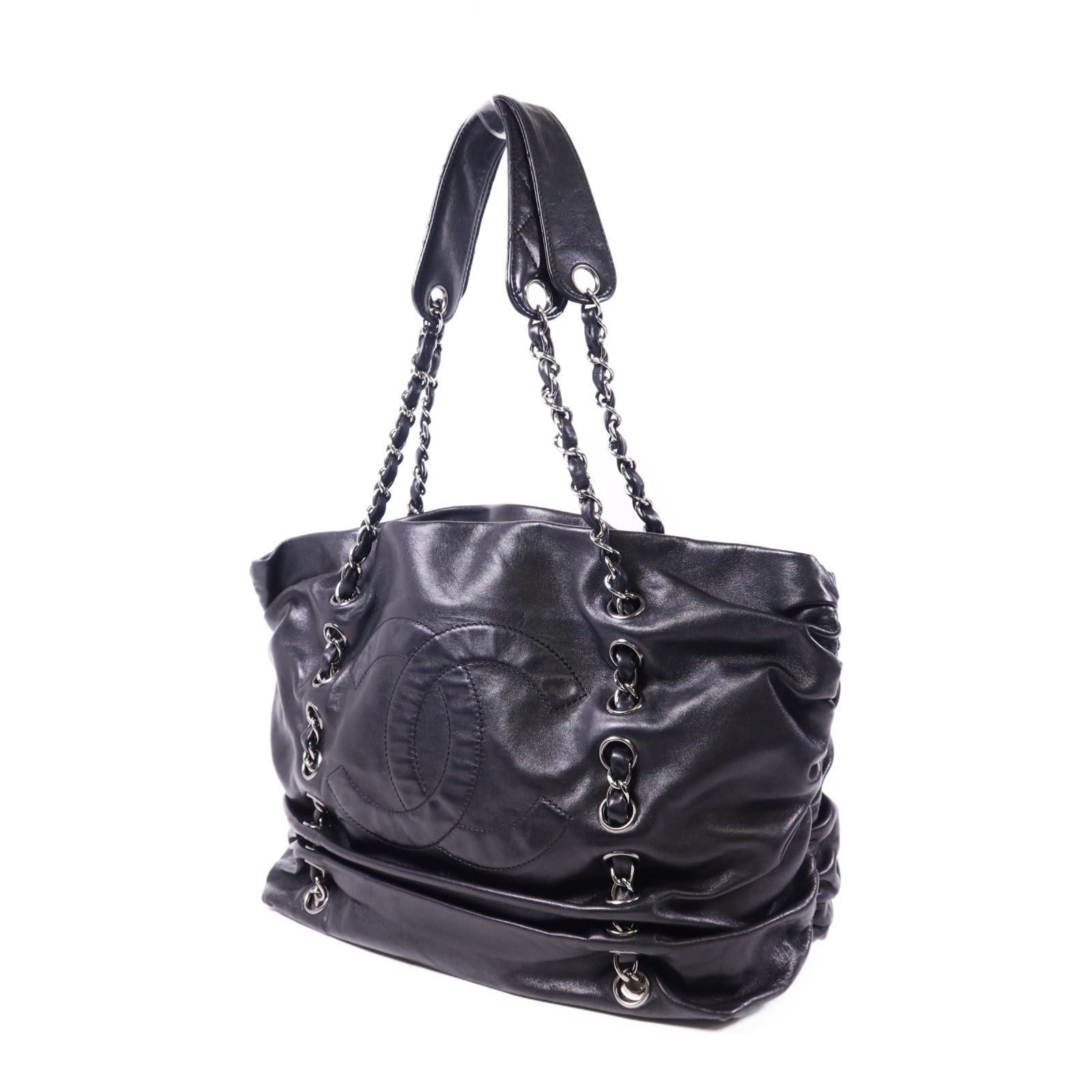 CHANEL 羊皮皮革Chain Shoulder Bag銀扣肩背袋