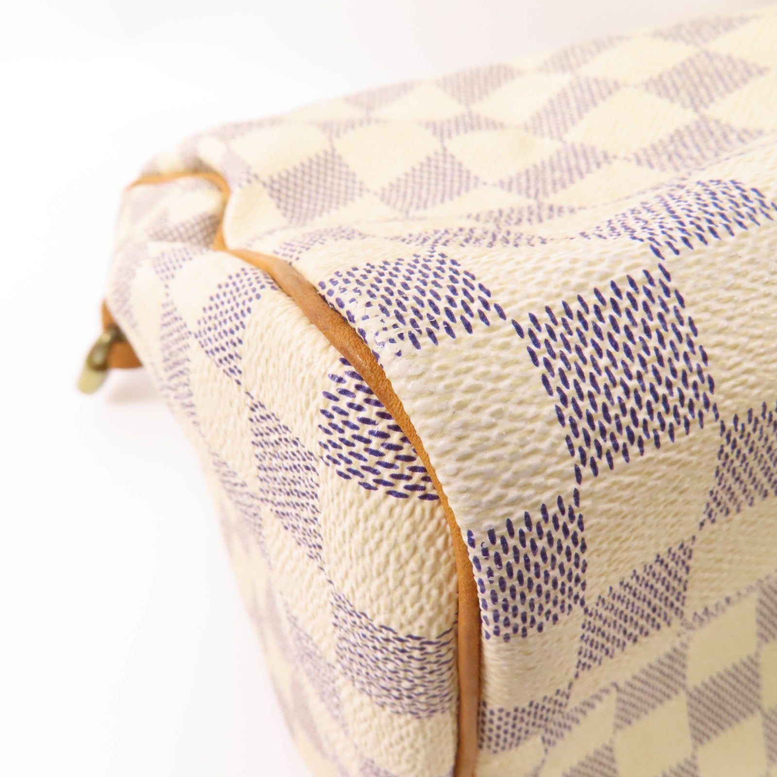 LOUIS VUITTON Damier Azur Speedy 30金扣手挽袋白色