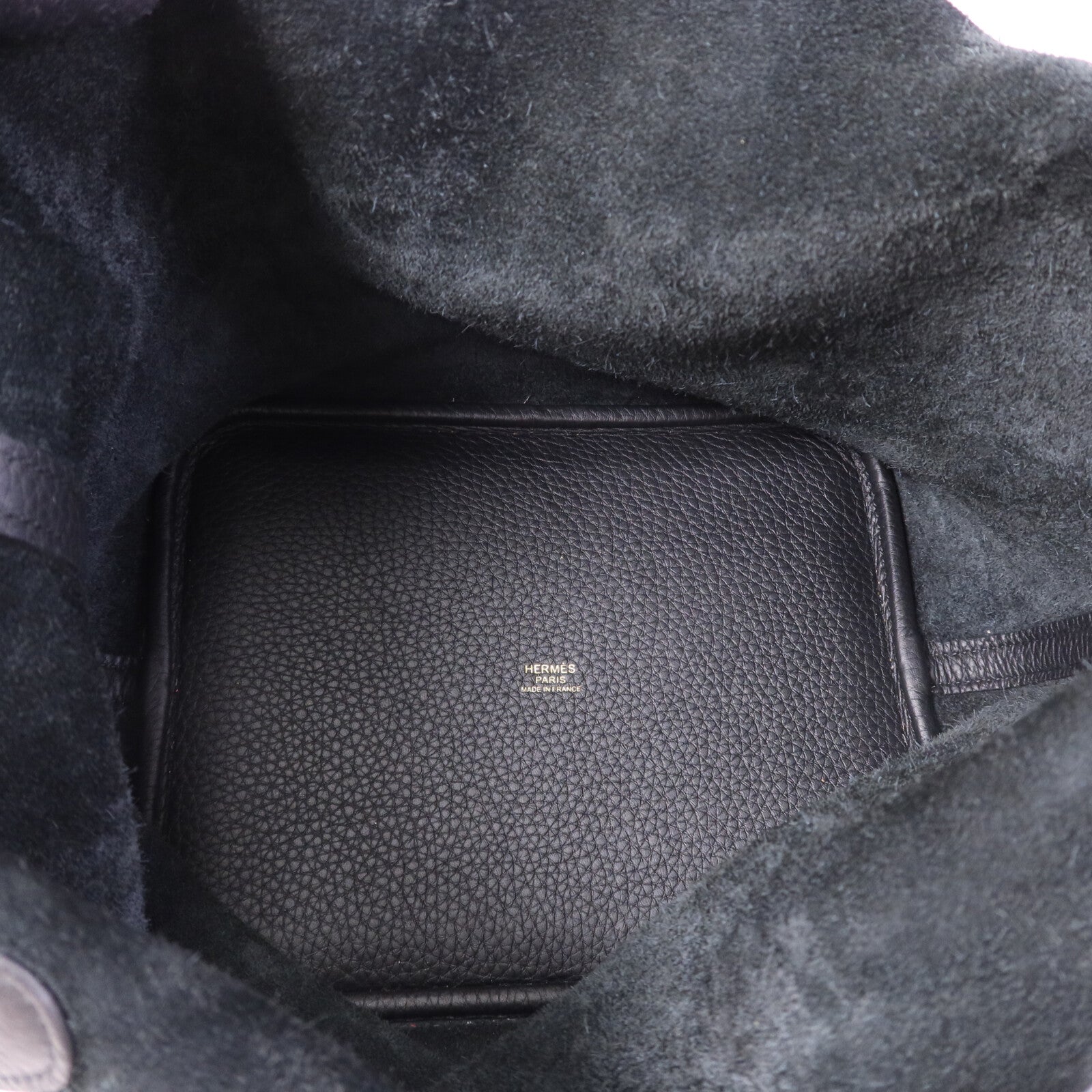 HERMES Clemence皮革Picotin MM金扣手挽袋Noir