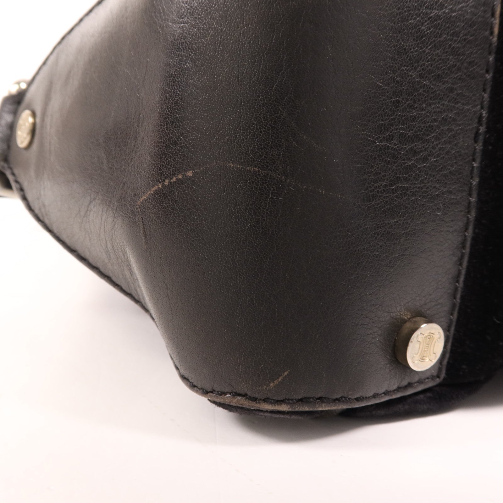 CELINE 麂皮皮革Vintage Shoulder Bag 055銀扣肩背袋