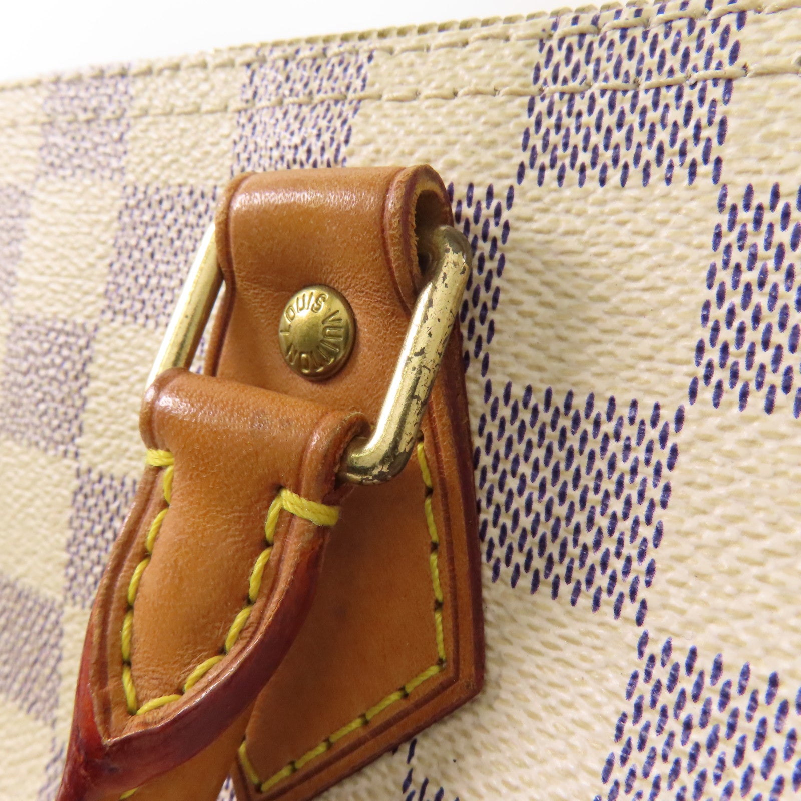 LOUIS VUITTON Damier Azur Speedy 30金扣手挽袋白色