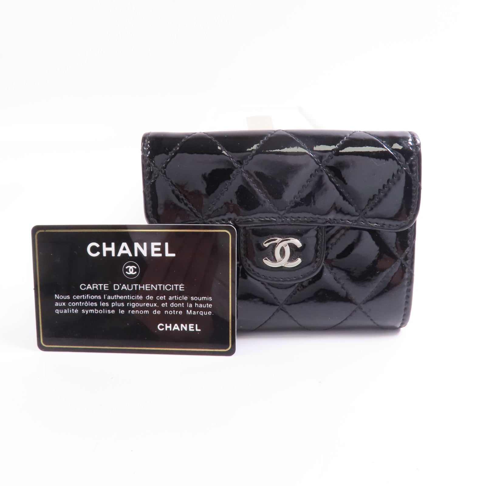 CHANEL CC SHW Card Case Patent Leather Black